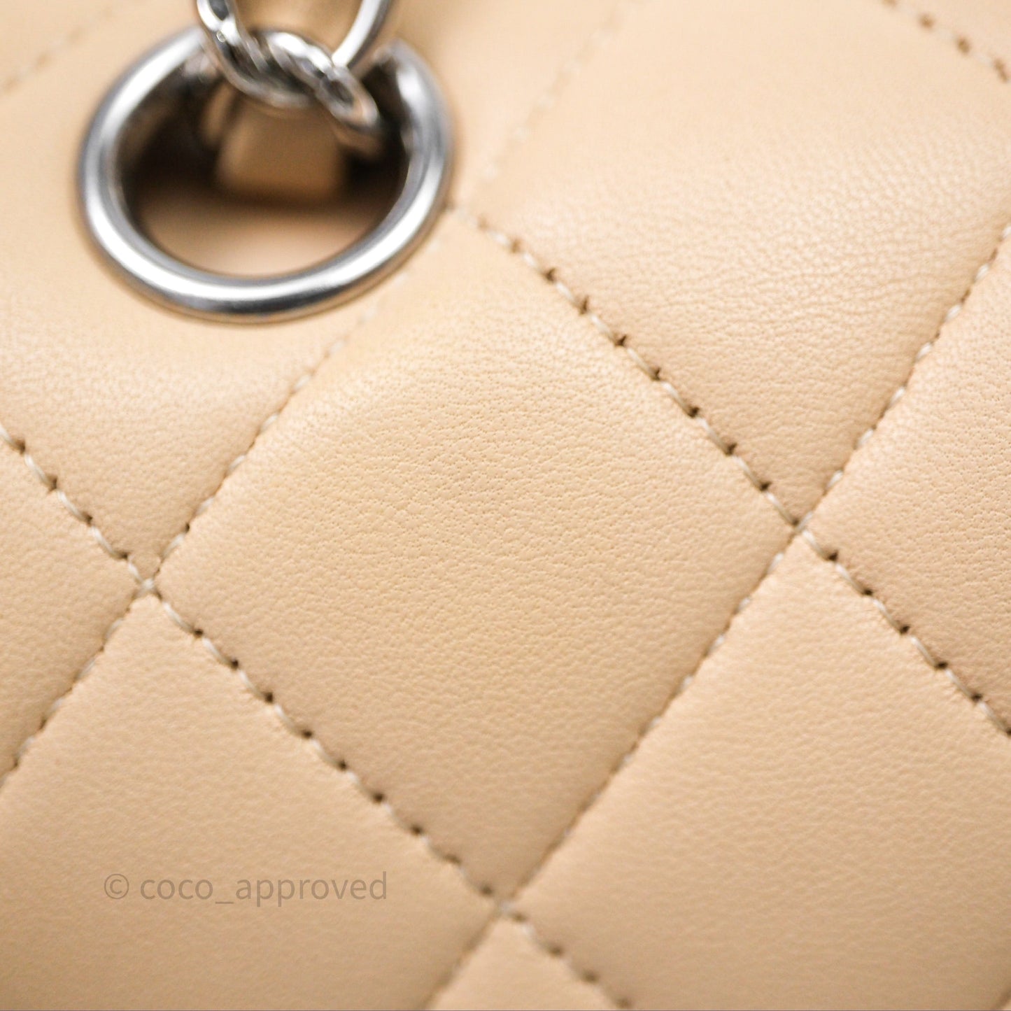Chanel Classic M/L Medium Flap Quilted Beige Lambskin Silver Hardware