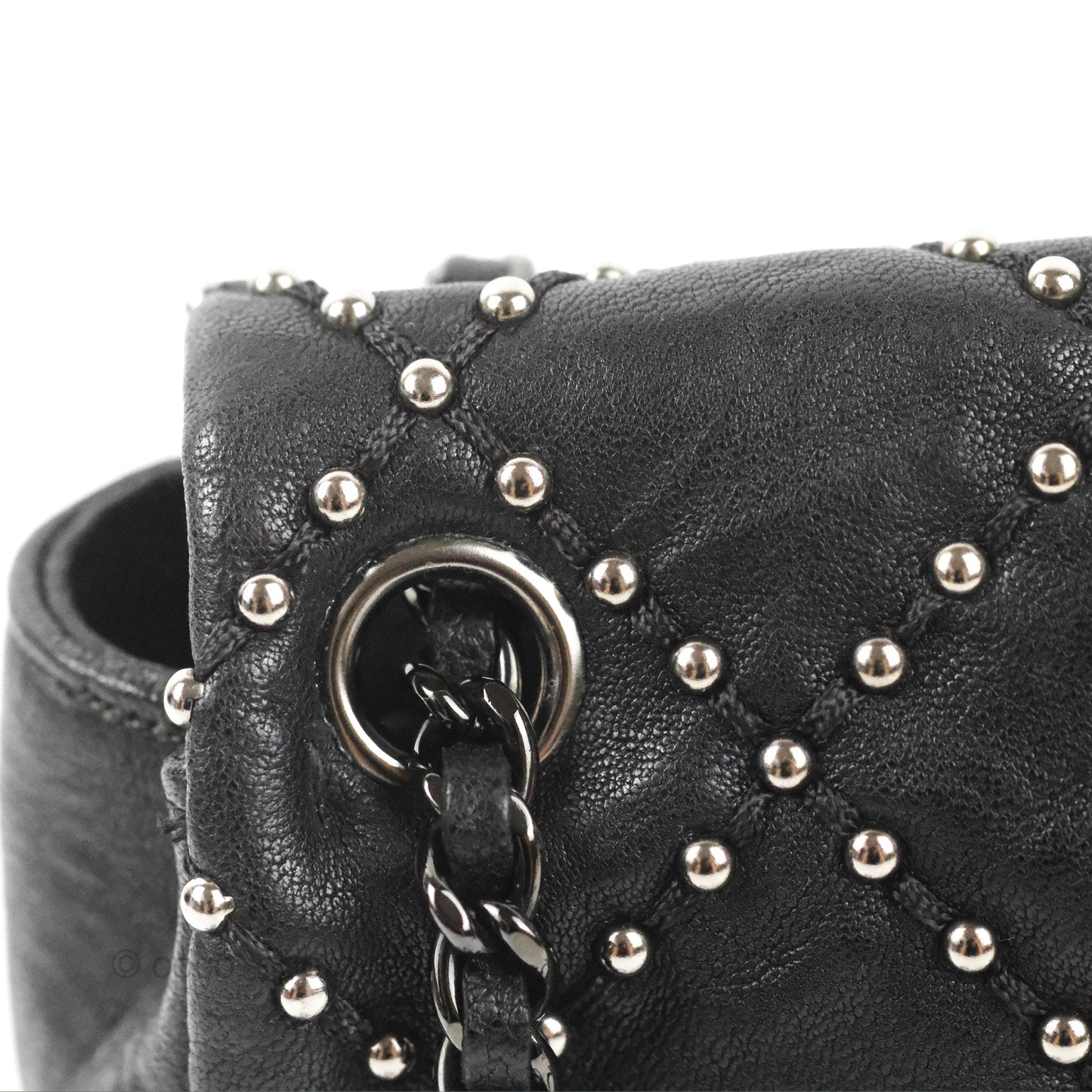 Chanel Small Studded Flap Bag Black Calfskin Gun Metal