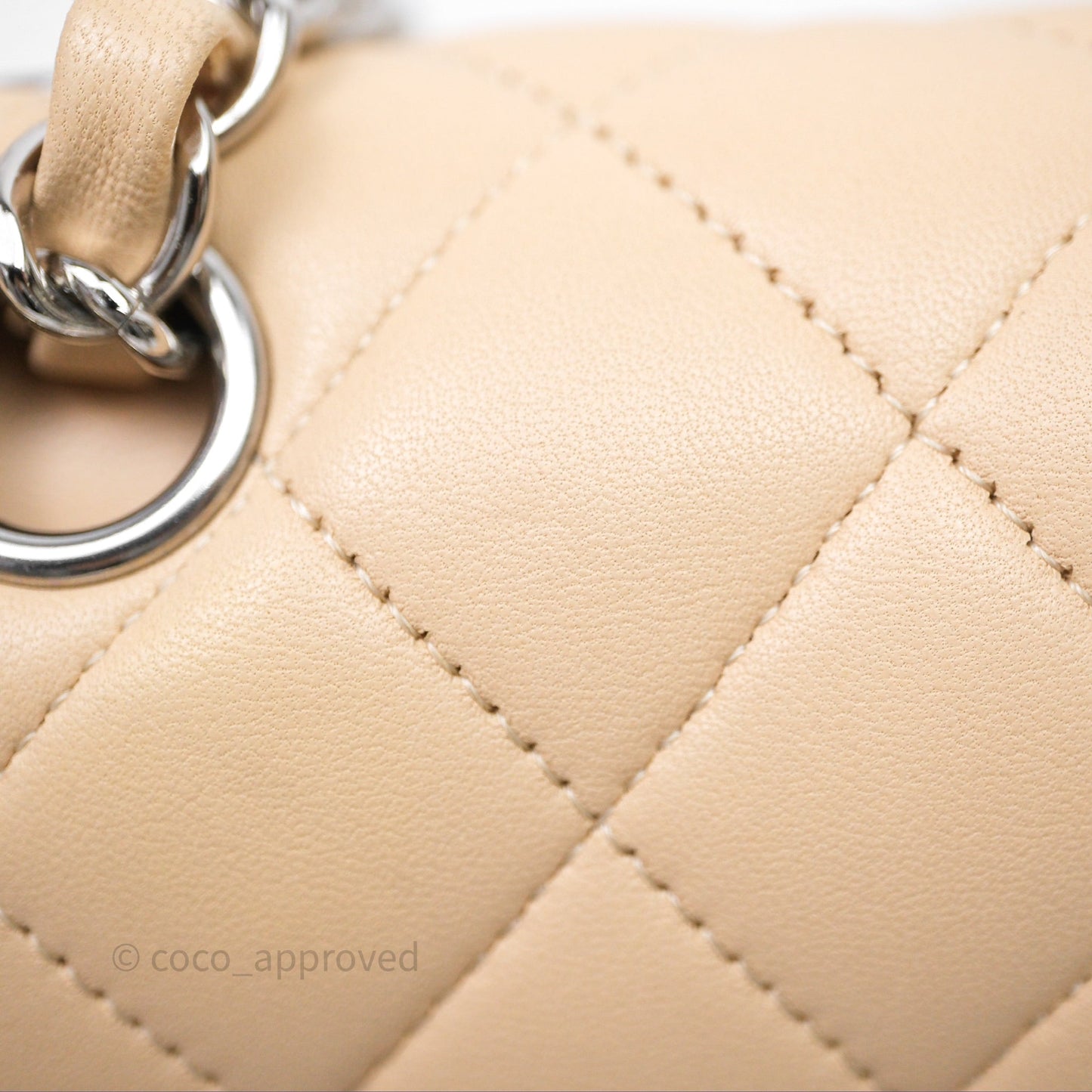 Chanel Classic M/L Medium Flap Quilted Beige Lambskin Silver Hardware