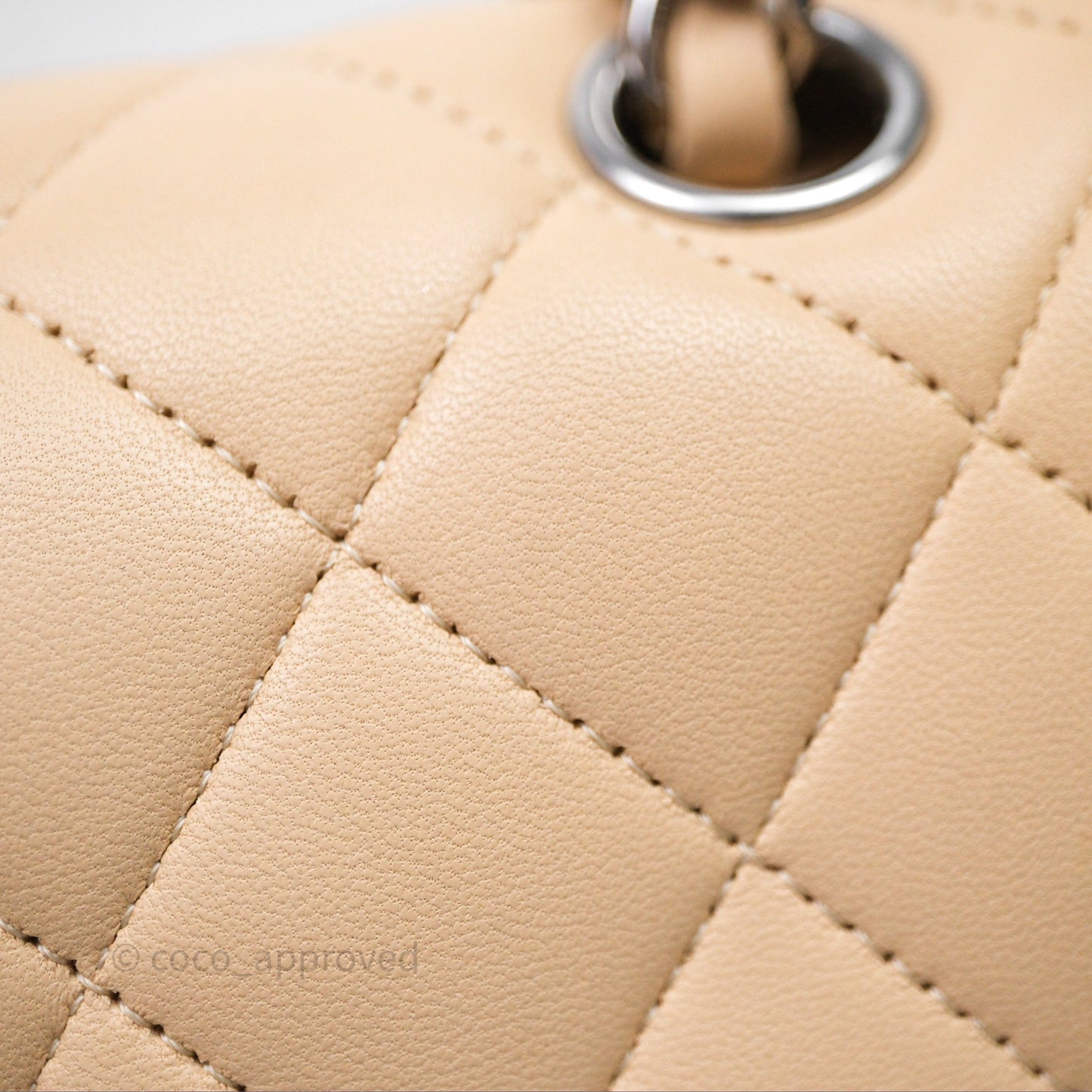 Chanel Classic M/L Medium Flap Quilted Beige Lambskin Silver Hardware