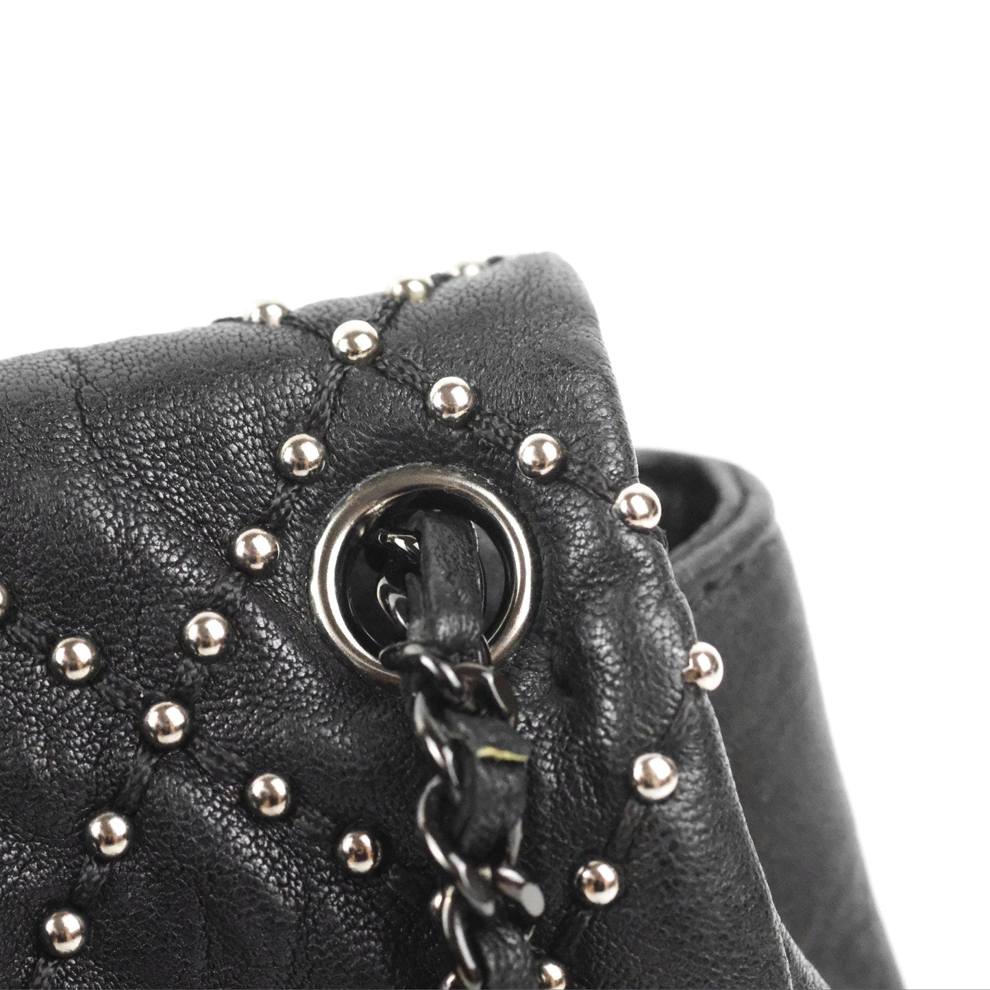 Chanel Small Studded Flap Bag Black Calfskin Gun Metal