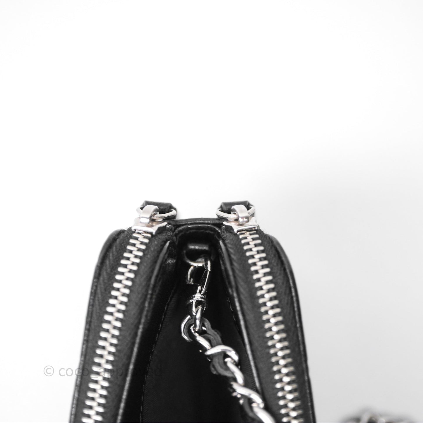 Chanel Double Zip Clutch With Chain Calfskin Black Silver Hardware