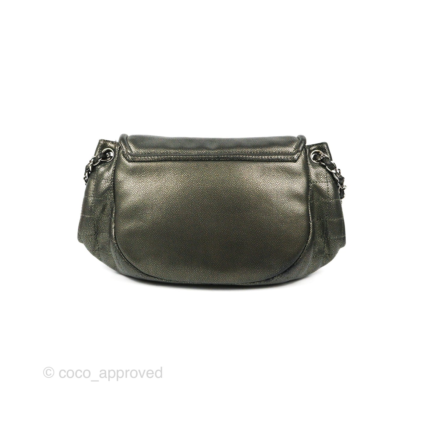Chanel Half Moon Flap Bag Metallic Caviar Silver Hardware