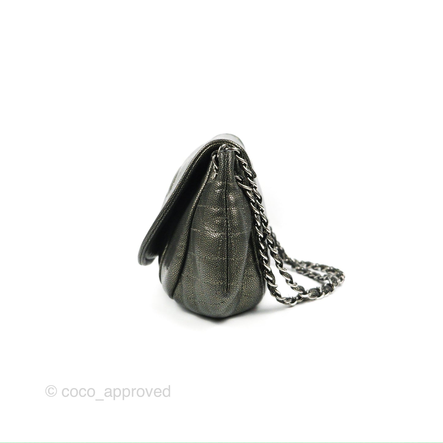 Chanel Half Moon Flap Bag Metallic Caviar Silver Hardware