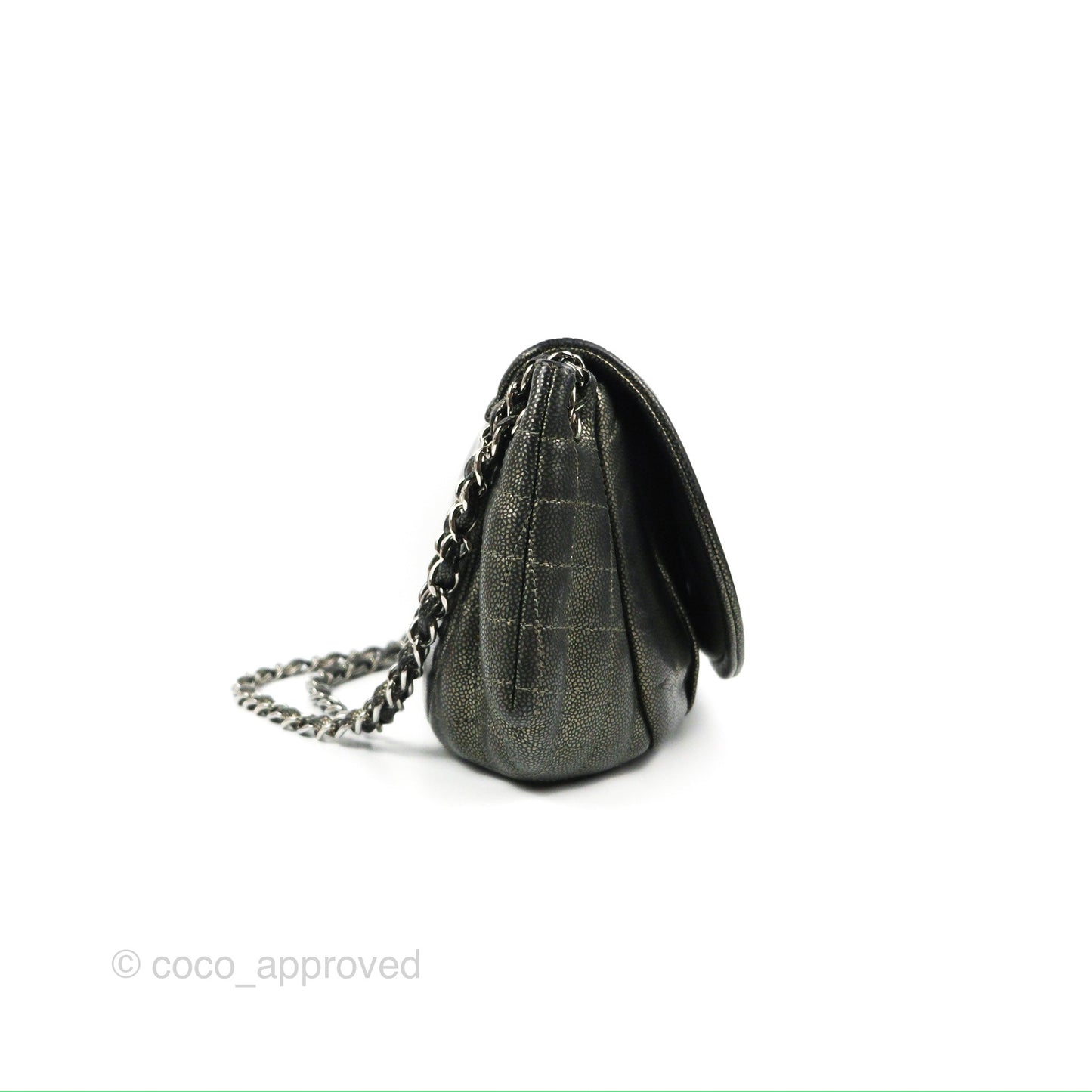 Chanel Half Moon Flap Bag Metallic Caviar Silver Hardware