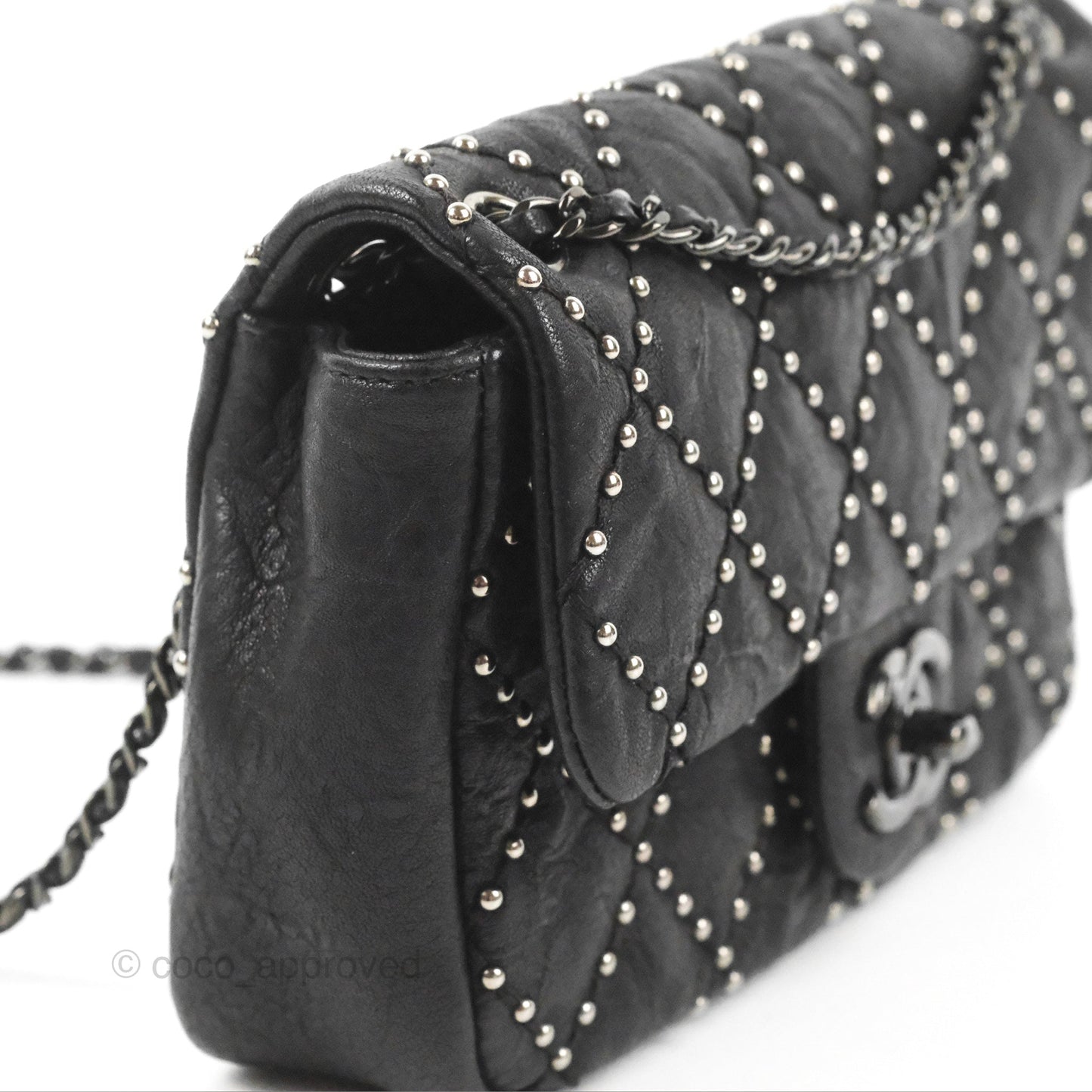 Chanel Small Studded Flap Bag Black Calfskin Gun Metal