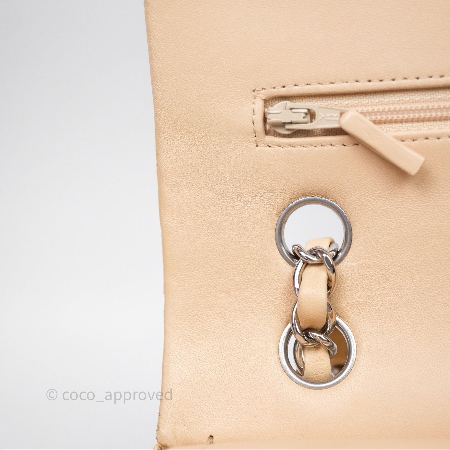 Chanel Classic M/L Medium Flap Quilted Beige Lambskin Silver Hardware