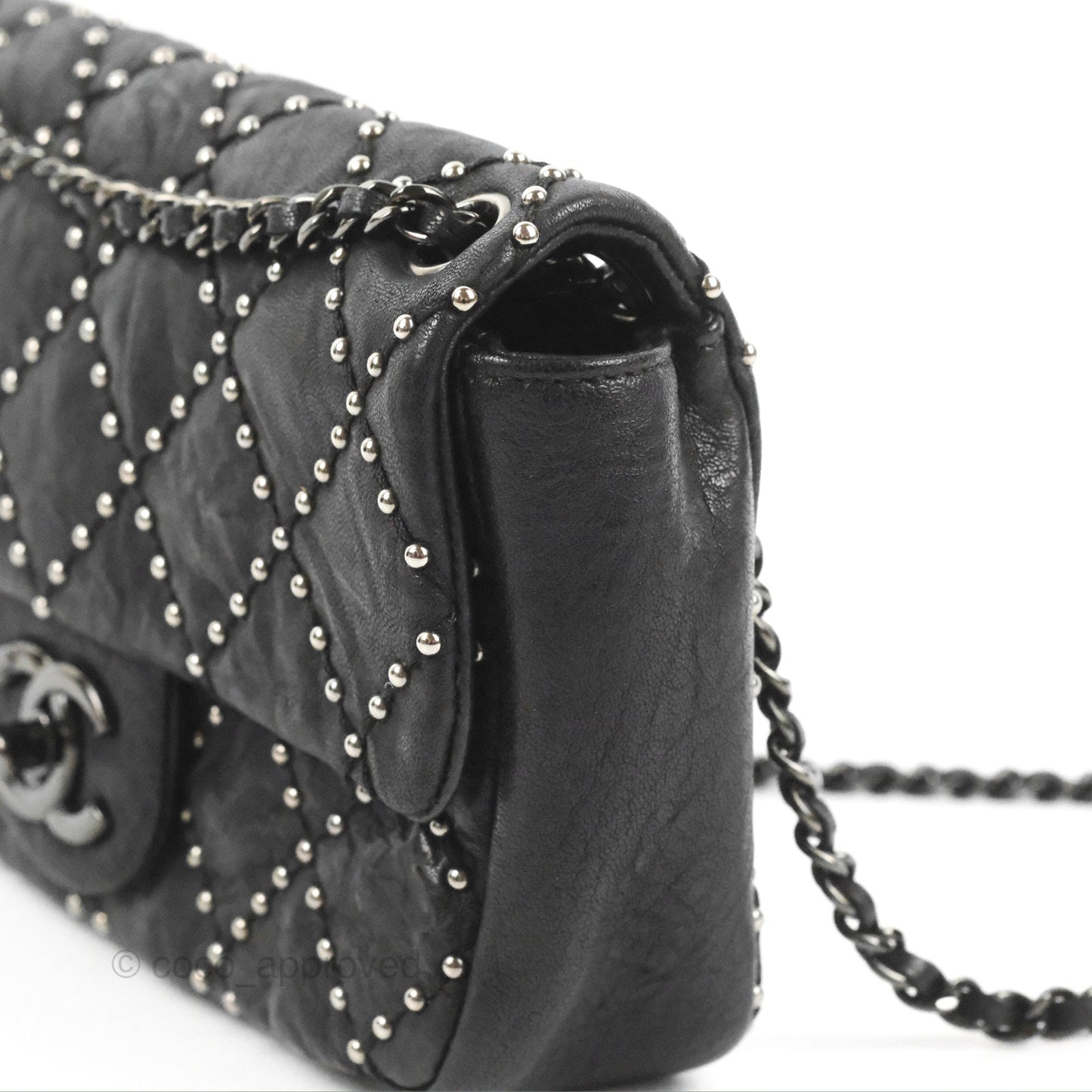 Chanel Small Studded Flap Bag Black Calfskin Gun Metal