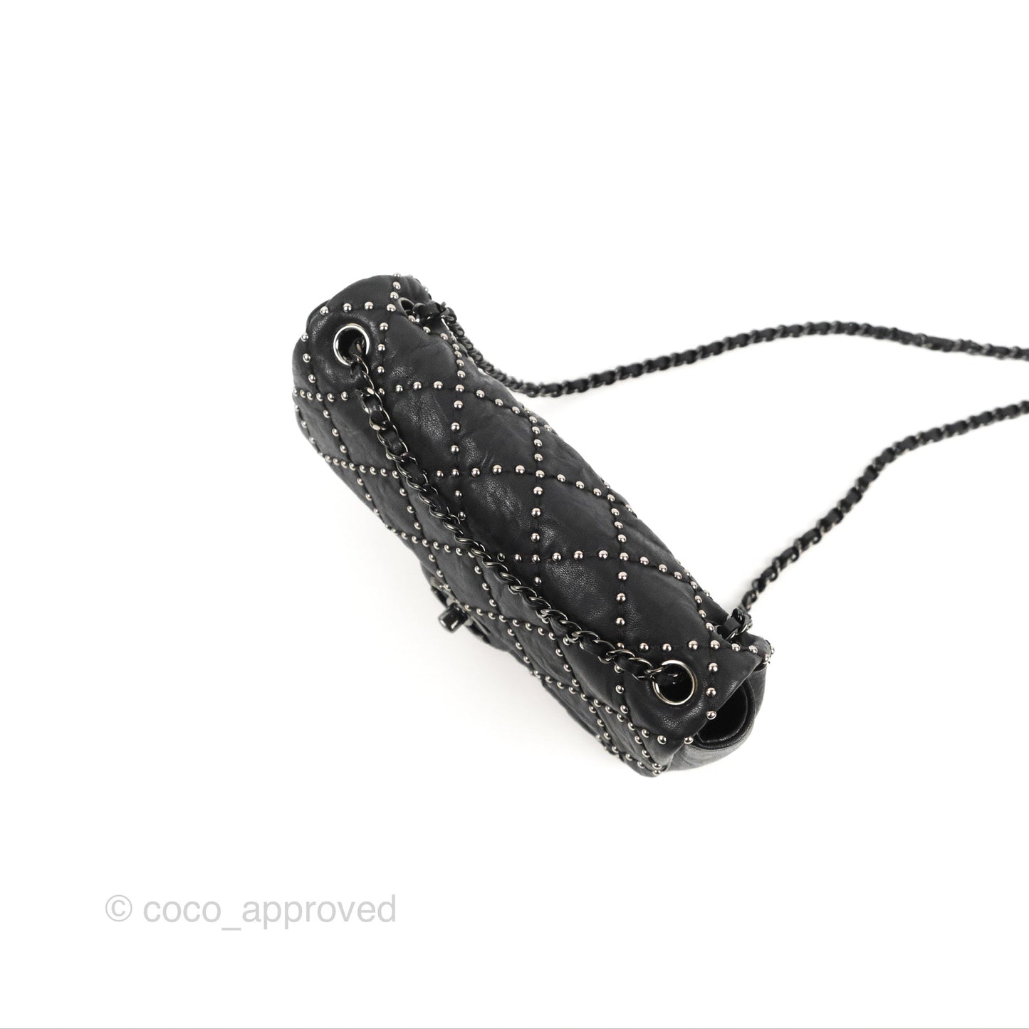 Chanel Small Studded Flap Bag Black Calfskin Gun Metal