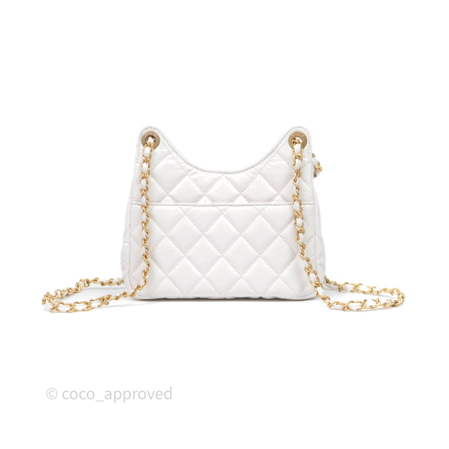 Chanel Small Wavy CC Hobo White Shiny Crumpled Calfskin Aged Gold Hardware