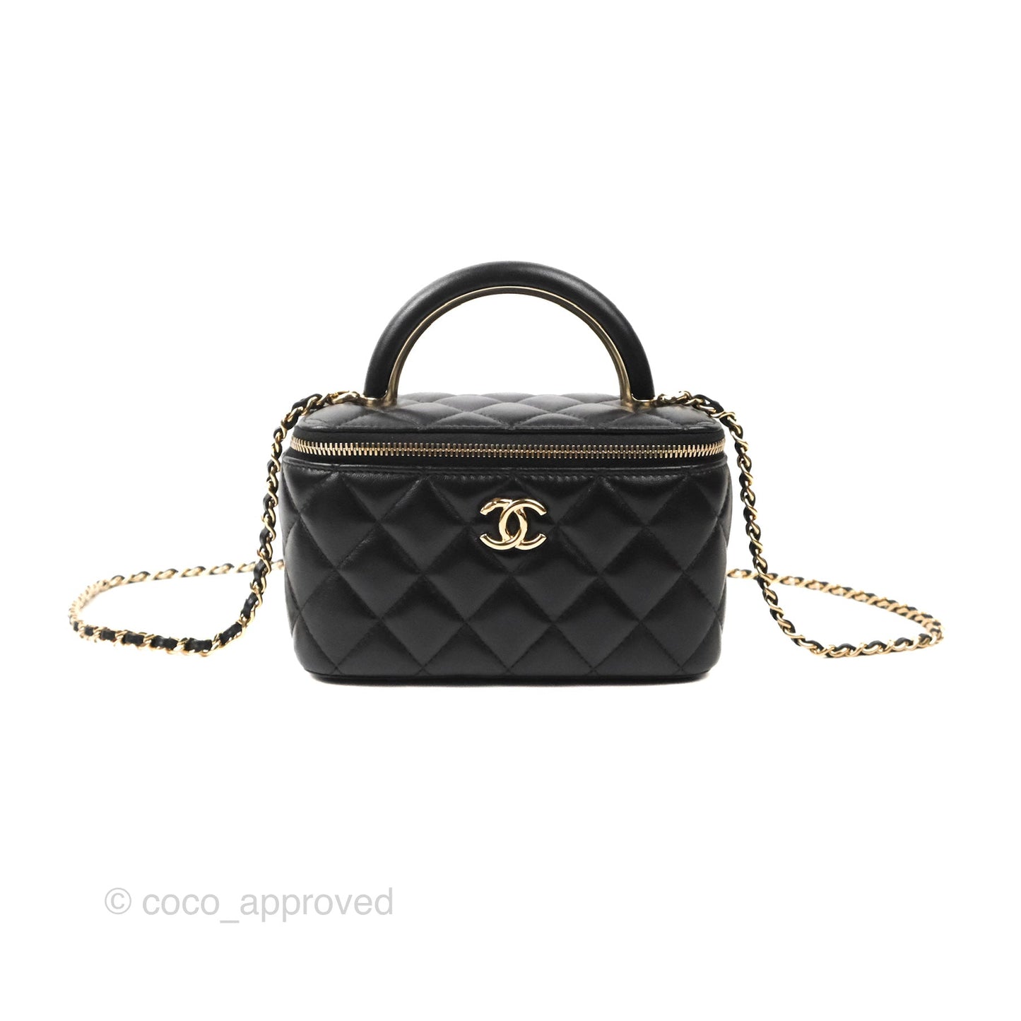 Chanel Vanity Rectangular Top Handle Black Lambskin Gold Hardware