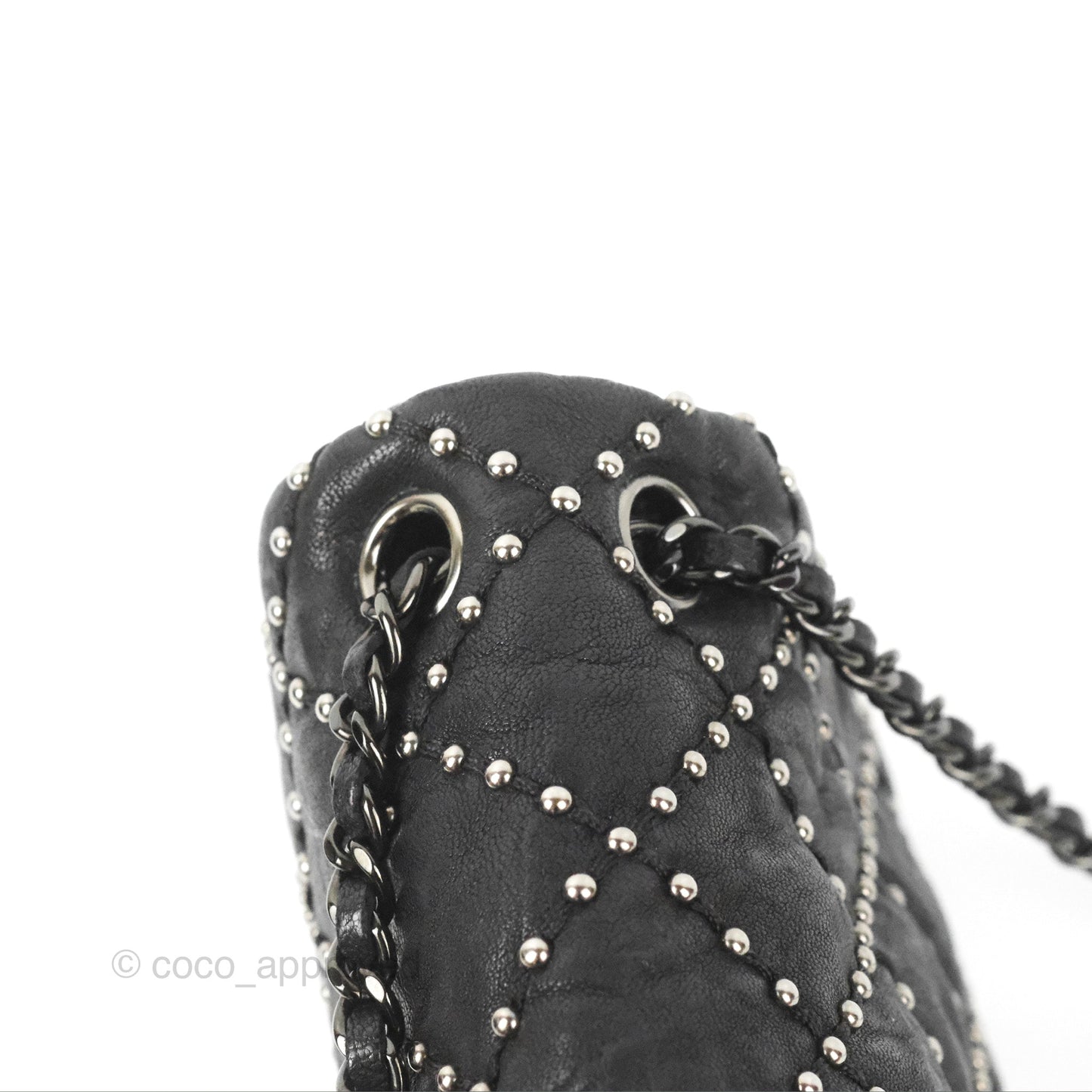 Chanel Small Studded Flap Bag Black Calfskin Gun Metal