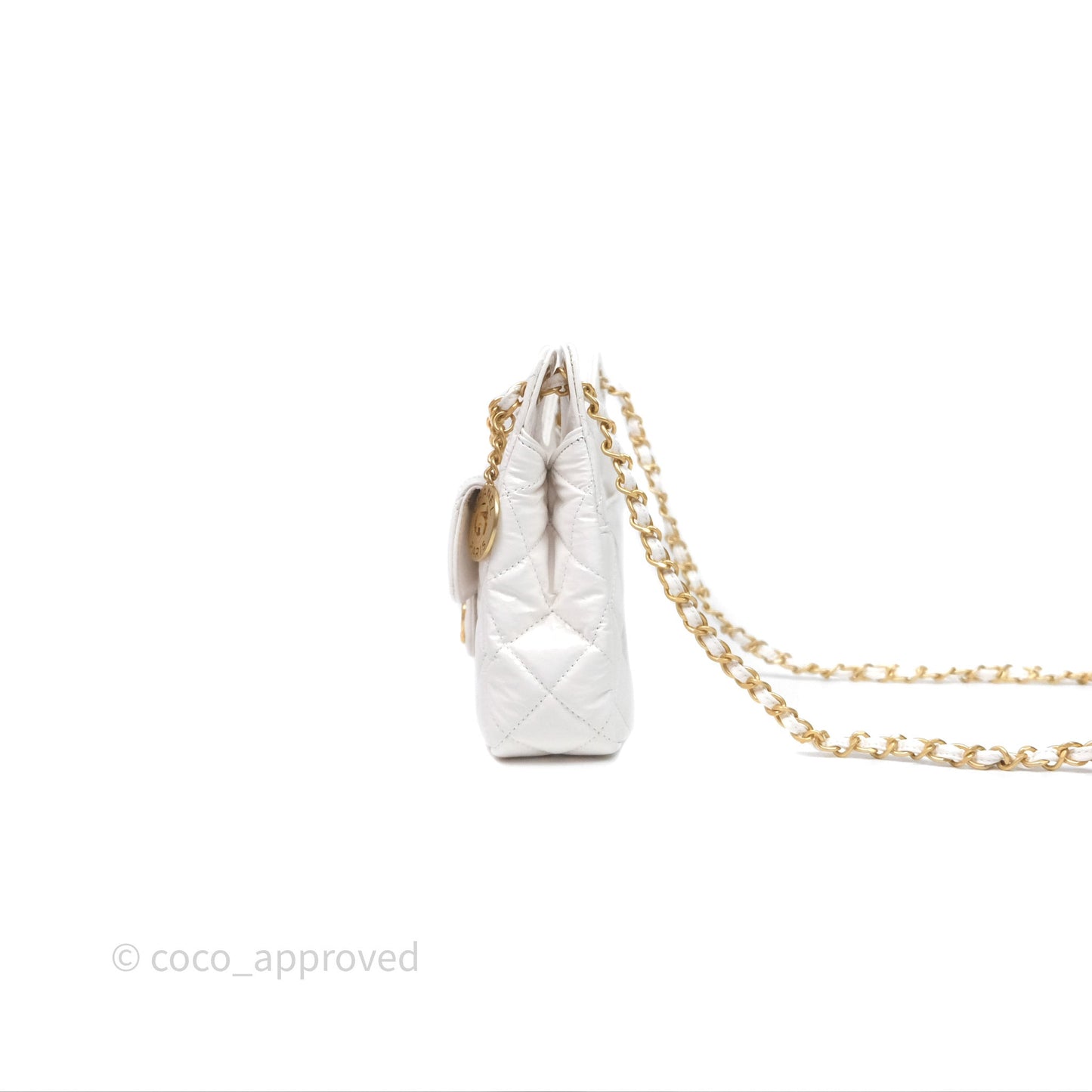 Chanel Small Wavy CC Hobo White Shiny Crumpled Calfskin Aged Gold Hardware