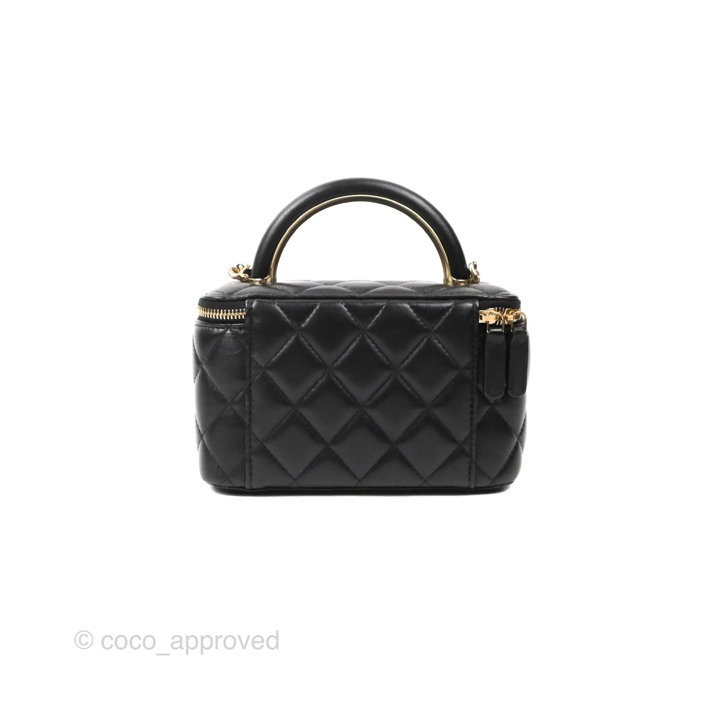 Chanel Vanity Rectangular Top Handle Black Lambskin Gold Hardware
