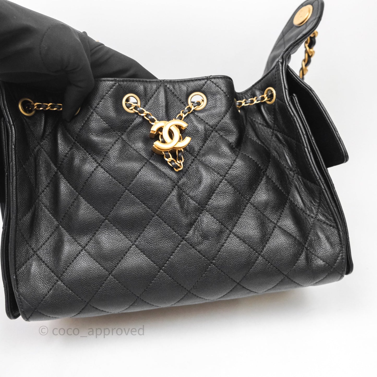 Chanel 25 Small Black Caviar Aged Gold Hardware