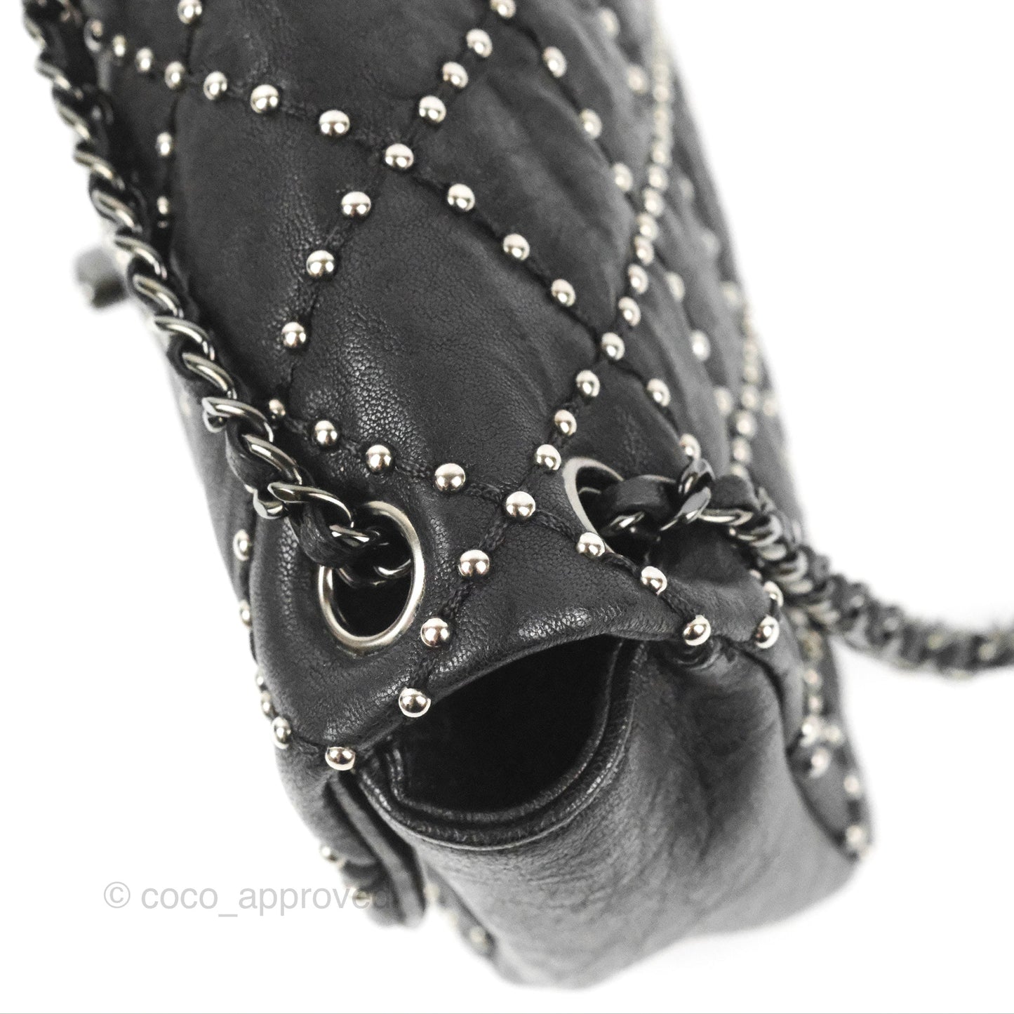 Chanel Small Studded Flap Bag Black Calfskin Gun Metal
