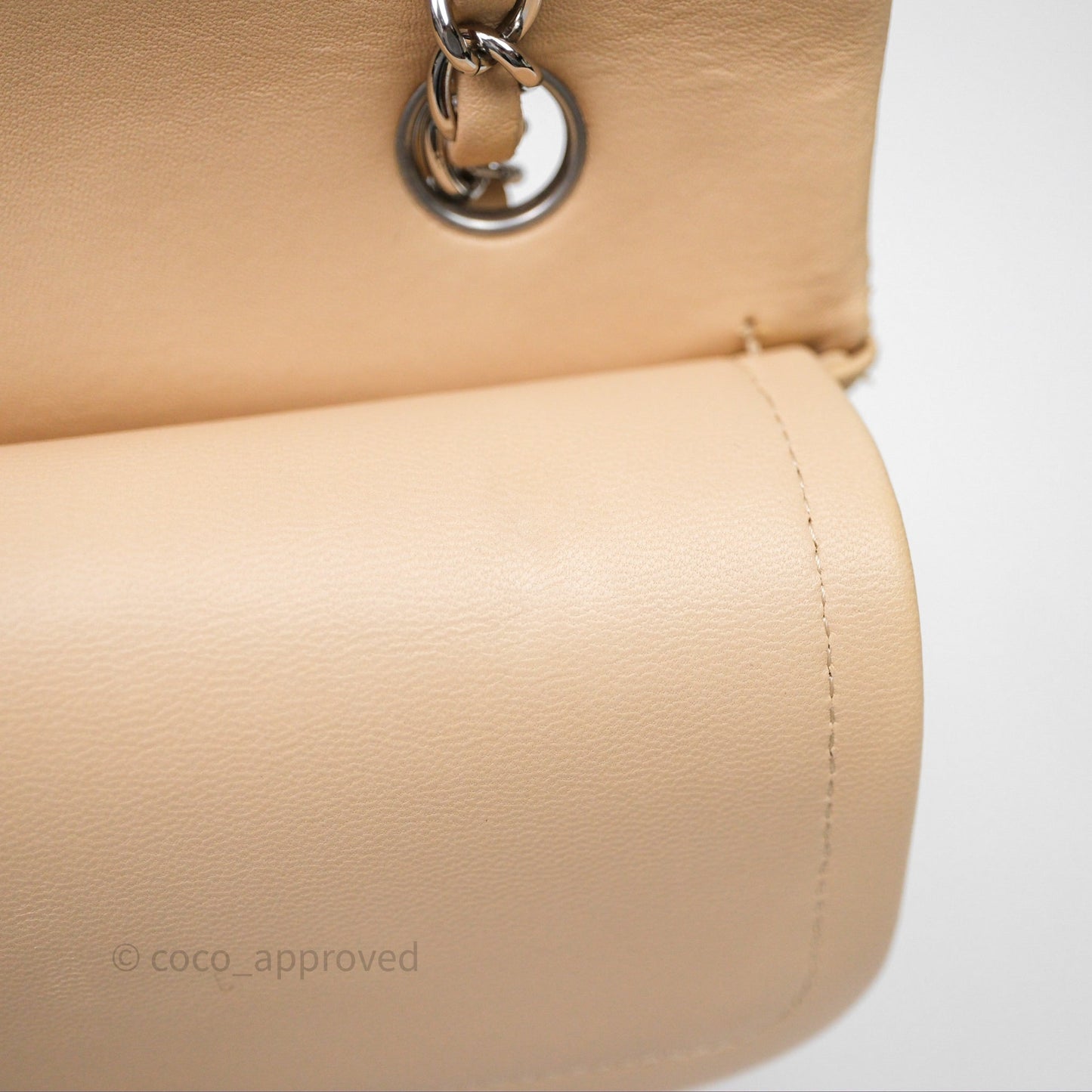 Chanel Classic M/L Medium Flap Quilted Beige Lambskin Silver Hardware