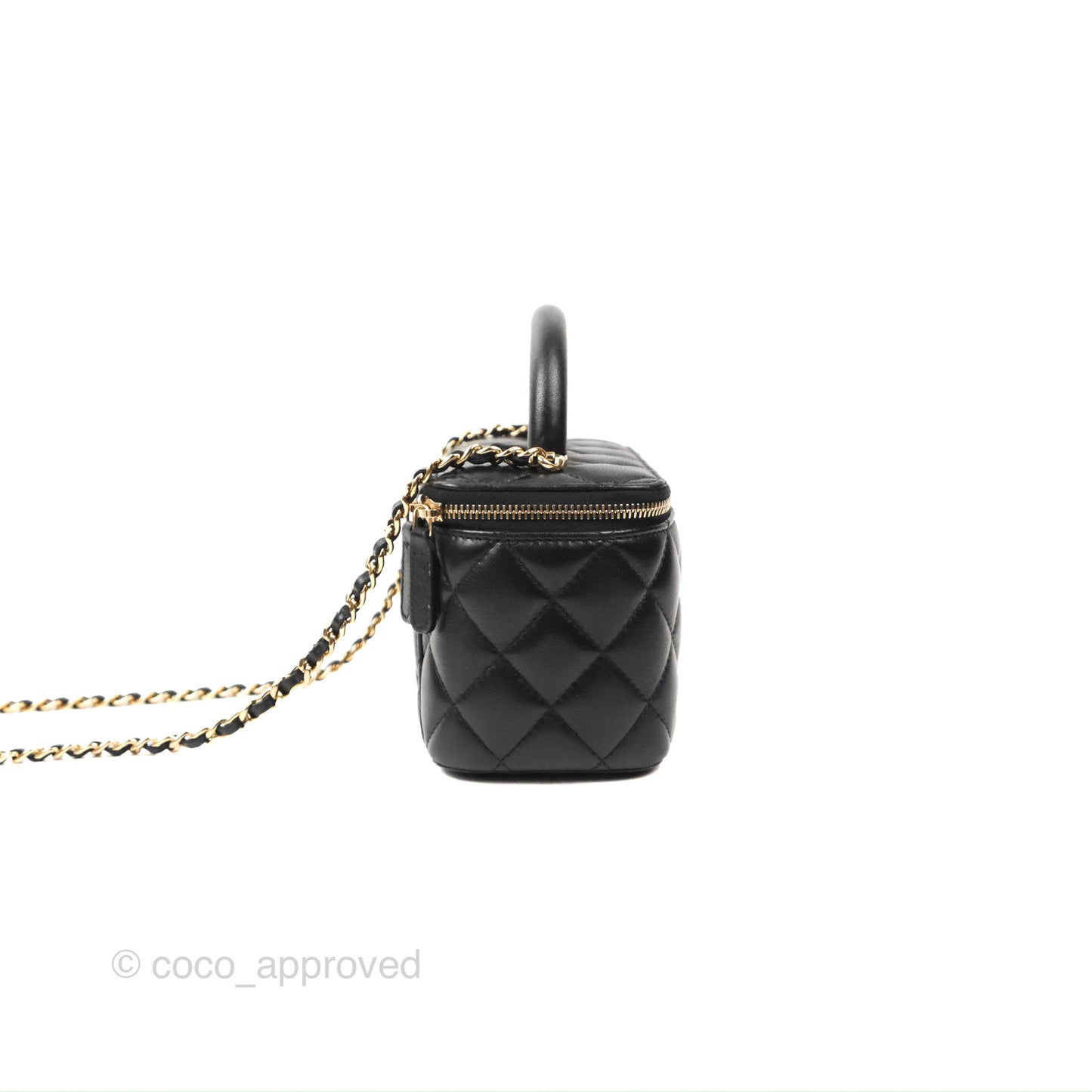Chanel Vanity Rectangular Top Handle Black Lambskin Gold Hardware
