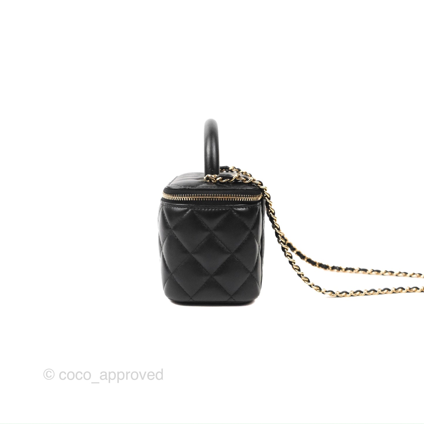 Chanel Vanity Rectangular Top Handle Black Lambskin Gold Hardware