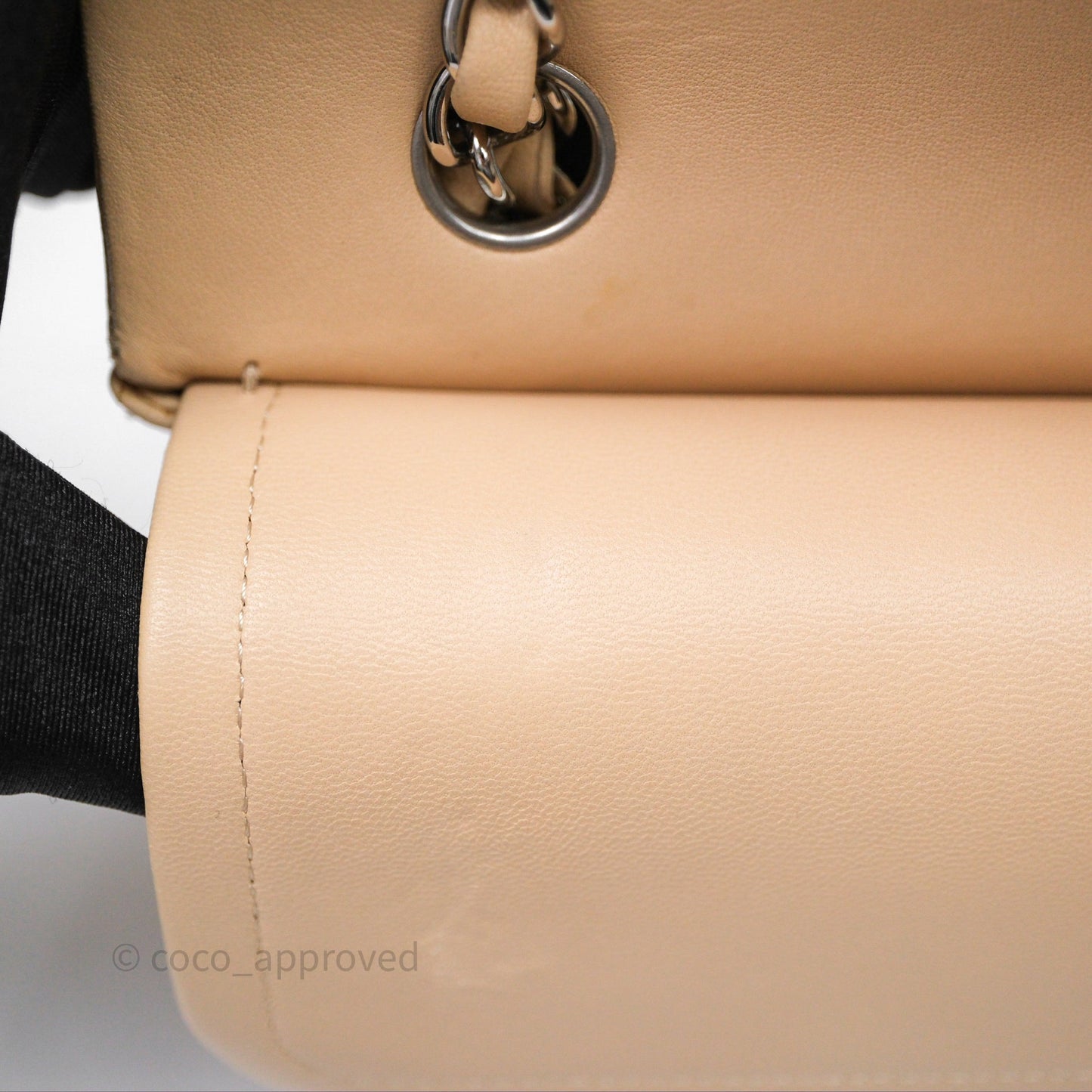 Chanel Classic M/L Medium Flap Quilted Beige Lambskin Silver Hardware