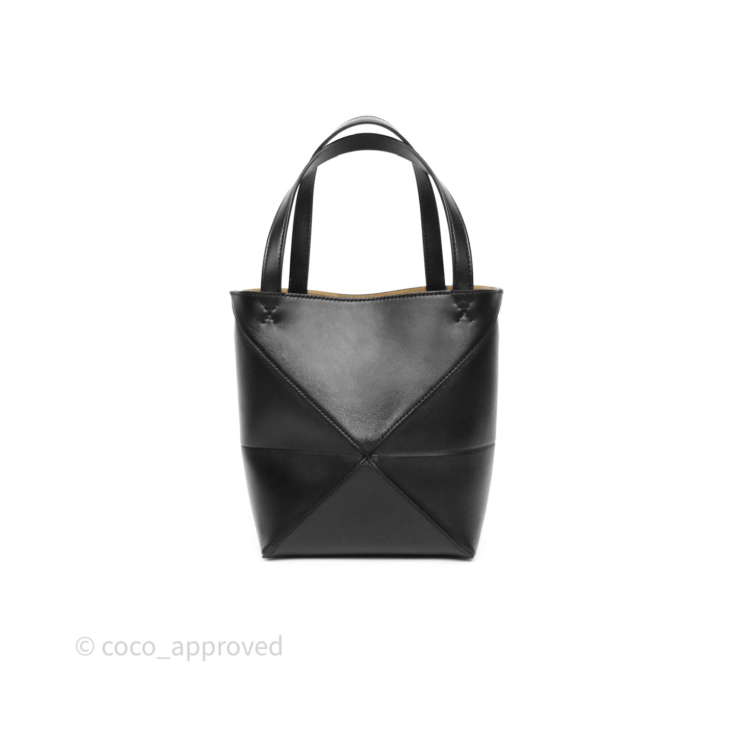 Loewe Mini Puzzle Fold Tote in Shiny Calfskin Black