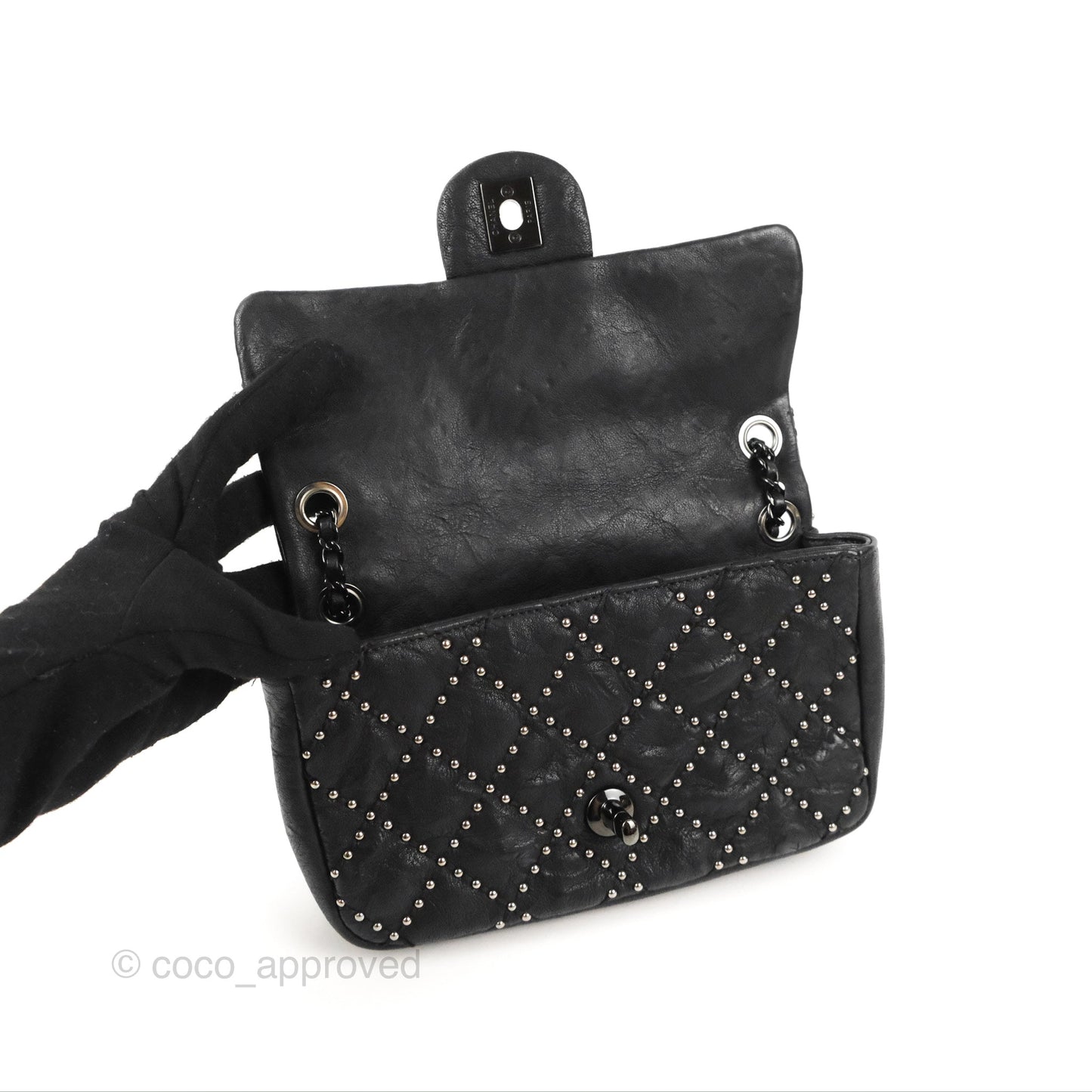 Chanel Small Studded Flap Bag Black Calfskin Gun Metal