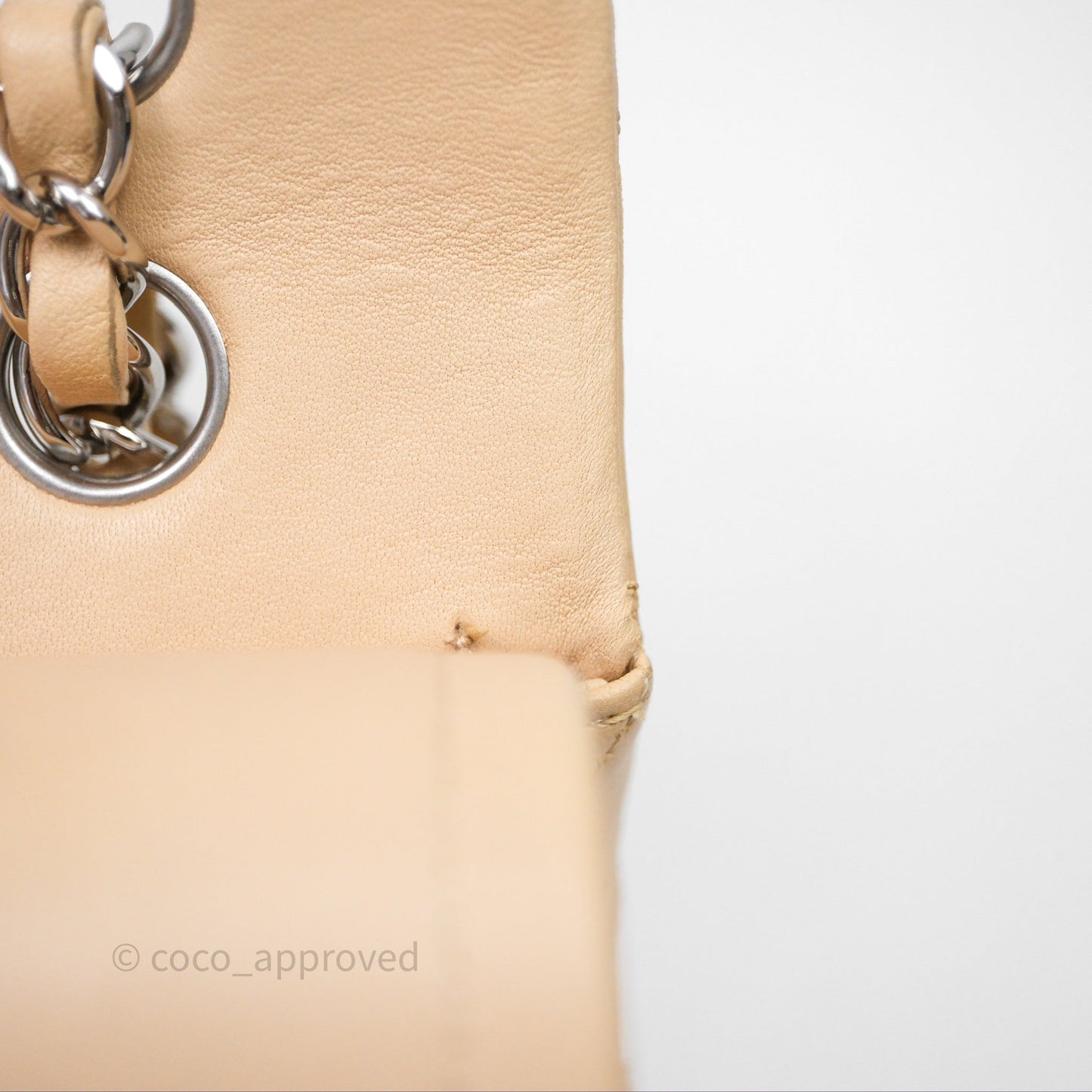 Chanel Classic M/L Medium Flap Quilted Beige Lambskin Silver Hardware