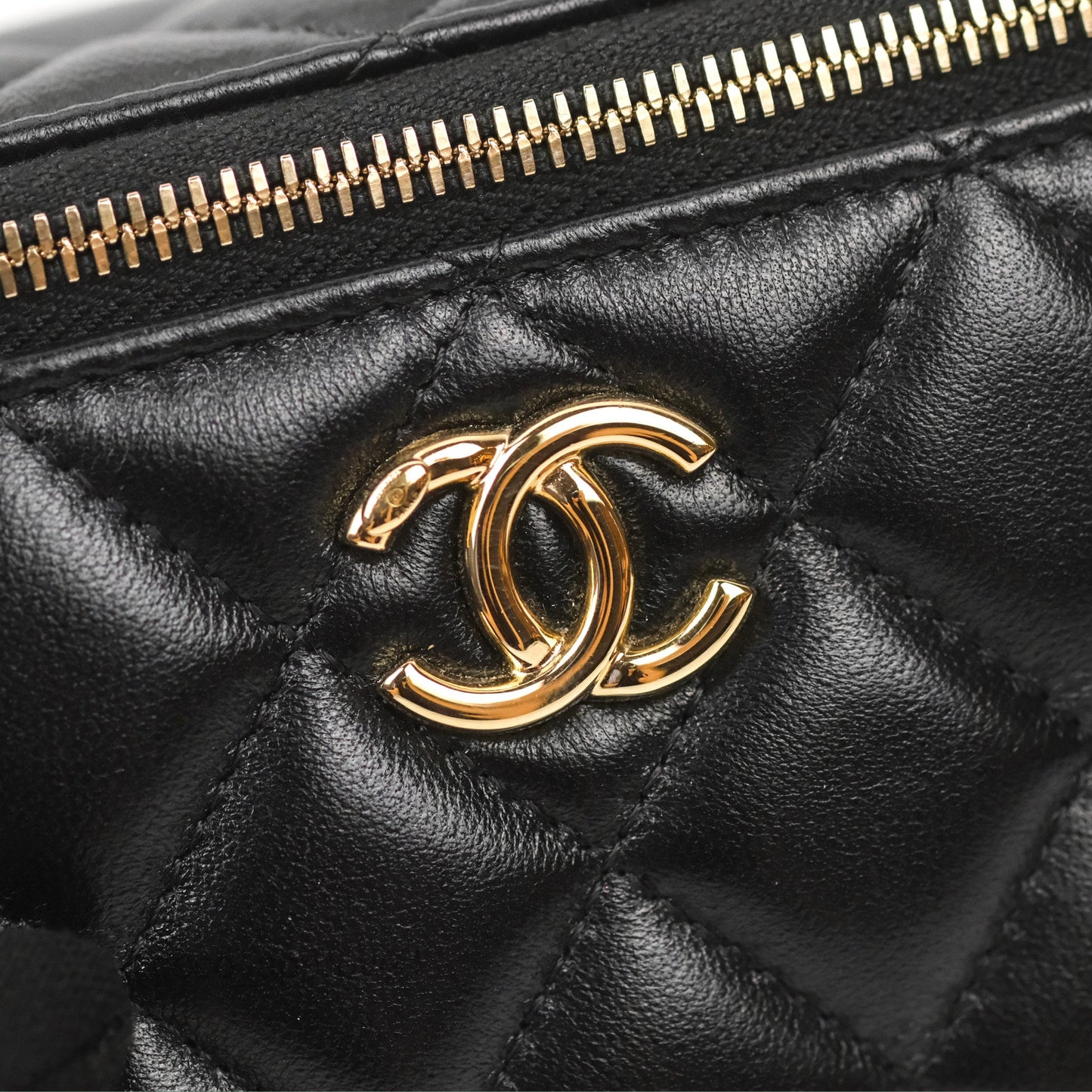 Chanel Vanity Rectangular Top Handle Black Lambskin Gold Hardware