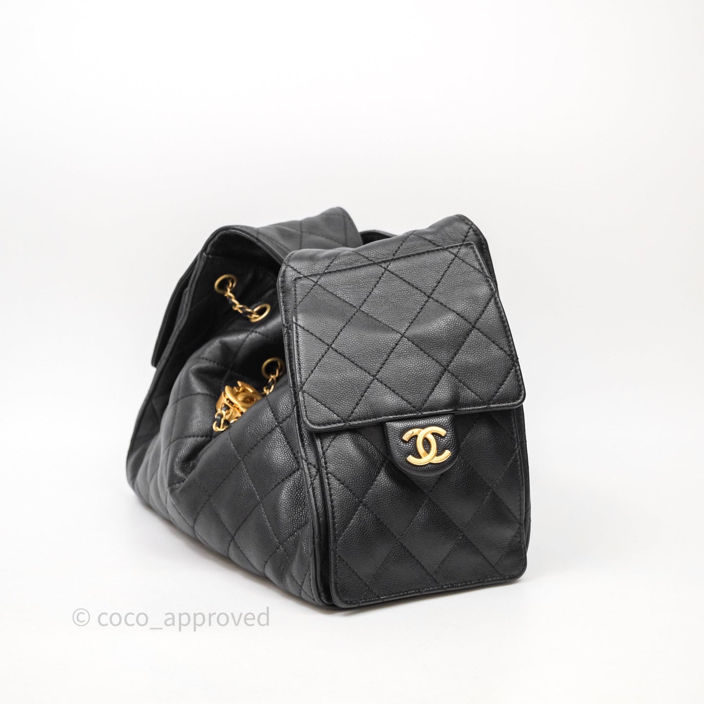Chanel 25 Small Black Caviar Aged Gold Hardware