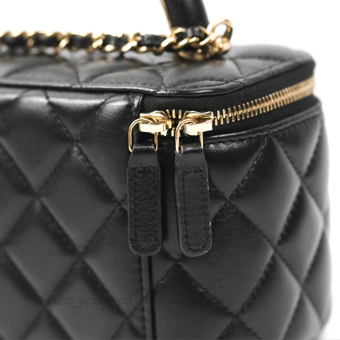 Chanel Vanity Rectangular Top Handle Black Lambskin Gold Hardware