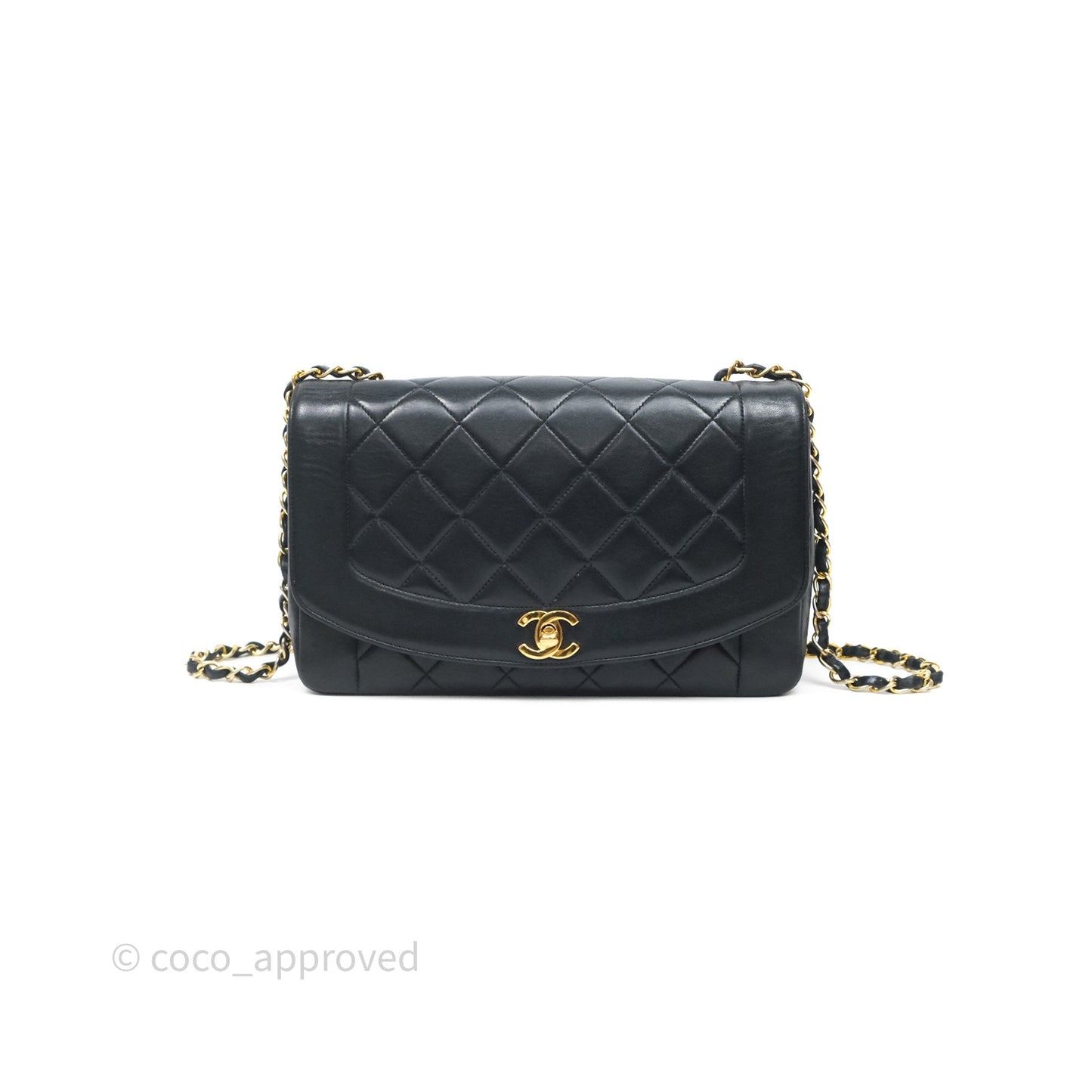 Chanel Vintage Medium Classic Diana Flap Bag Black Lambskin 24K Gold Hardware