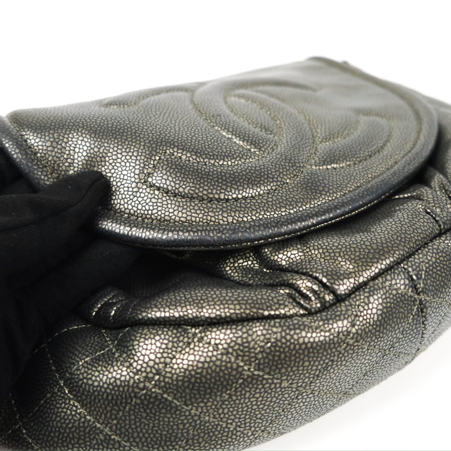 Chanel Half Moon Flap Bag Metallic Caviar Silver Hardware