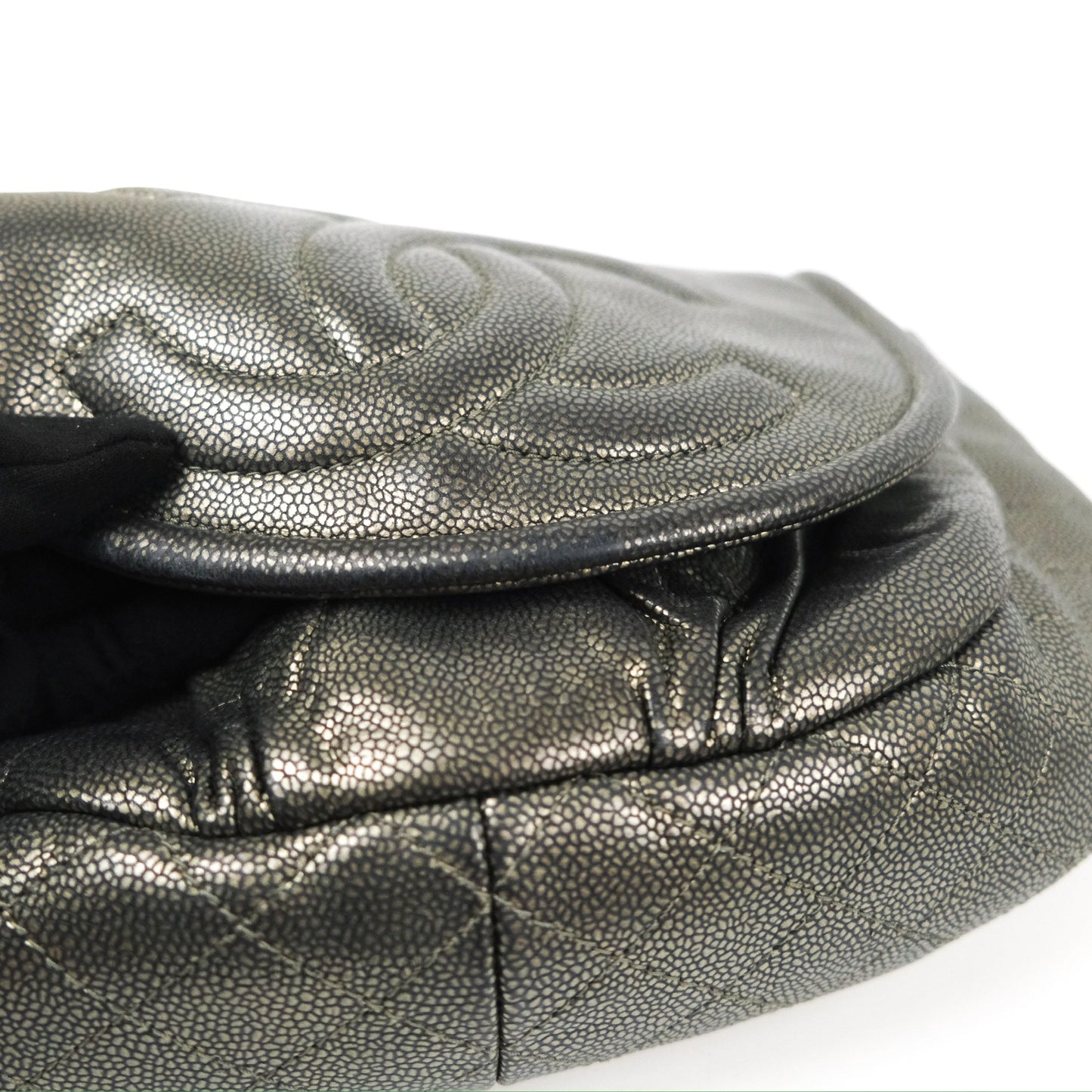 Chanel Half Moon Flap Bag Metallic Caviar Silver Hardware
