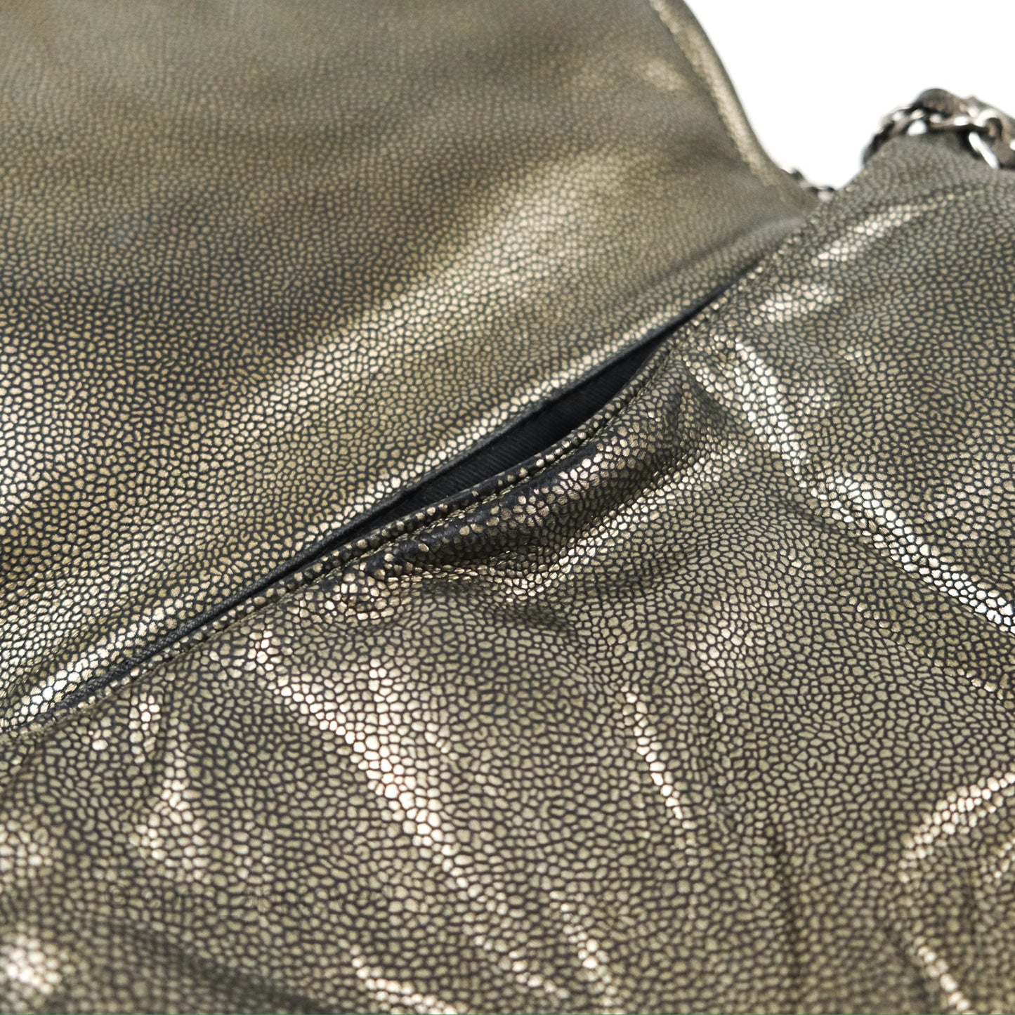 Chanel Half Moon Flap Bag Metallic Caviar Silver Hardware