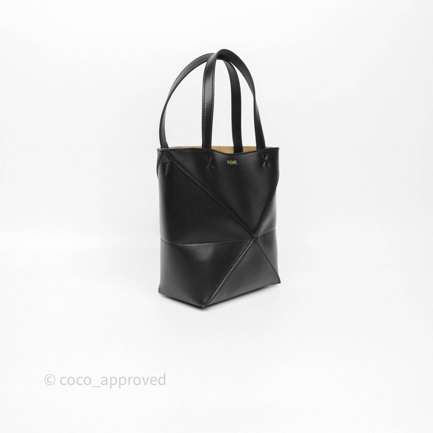 Loewe Mini Puzzle Fold Tote in Shiny Calfskin Black