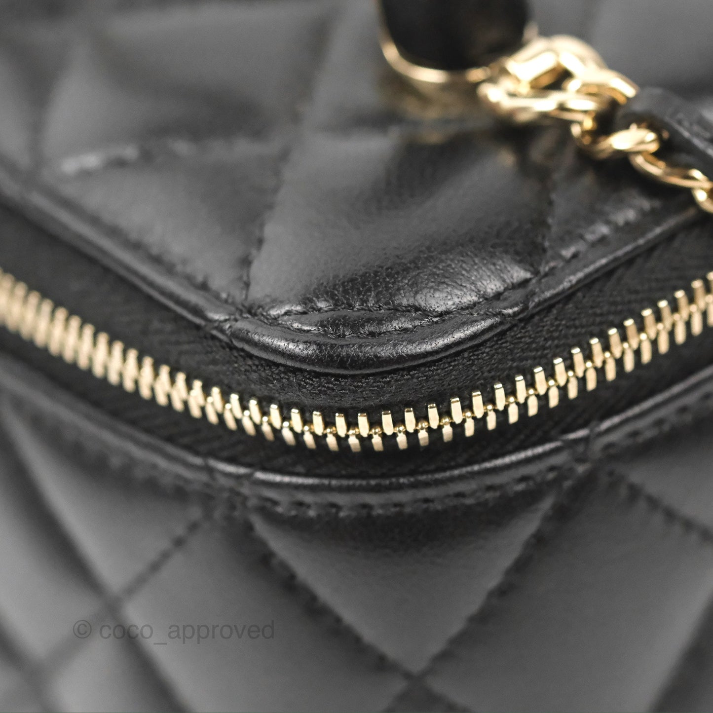 Chanel Vanity Rectangular Top Handle Black Lambskin Gold Hardware