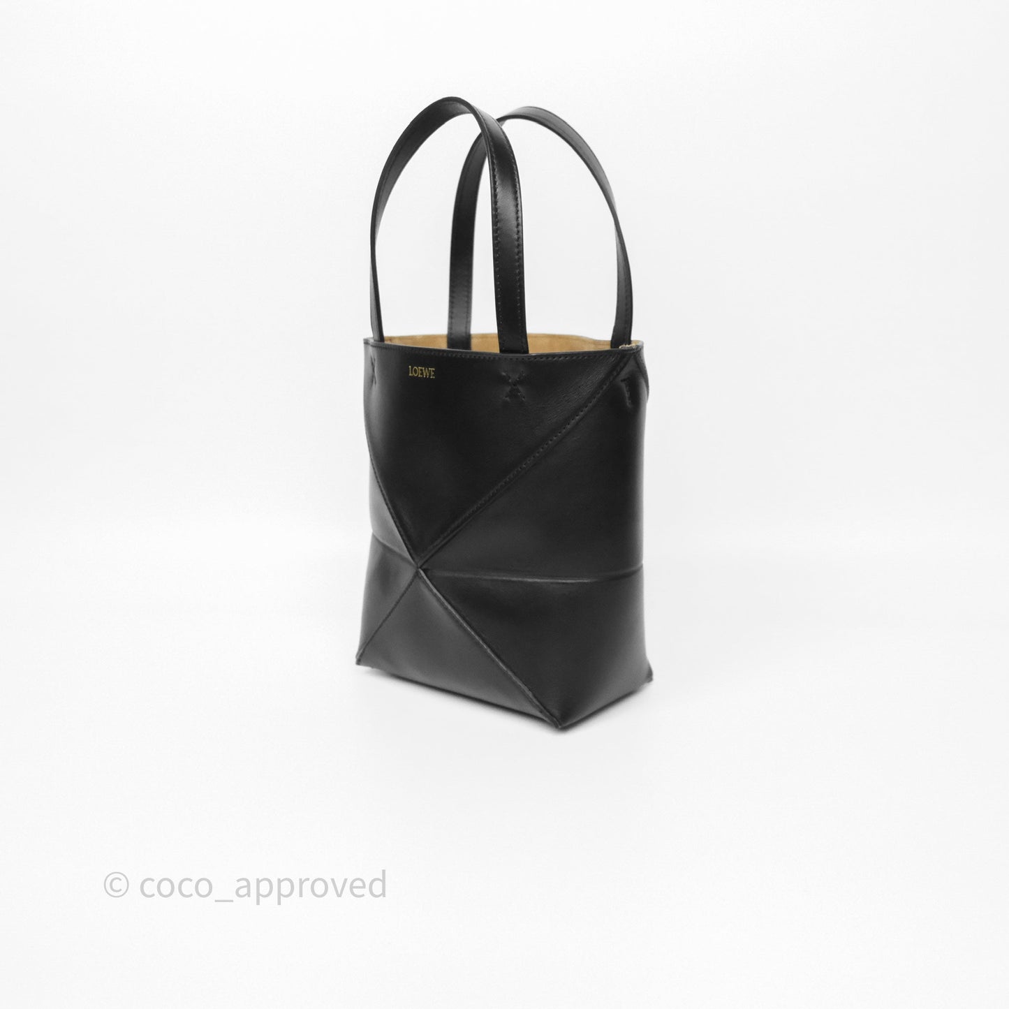 Loewe Mini Puzzle Fold Tote in Shiny Calfskin Black