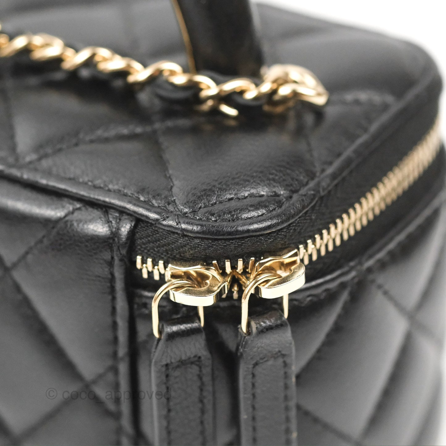 Chanel Vanity Rectangular Top Handle Black Lambskin Gold Hardware