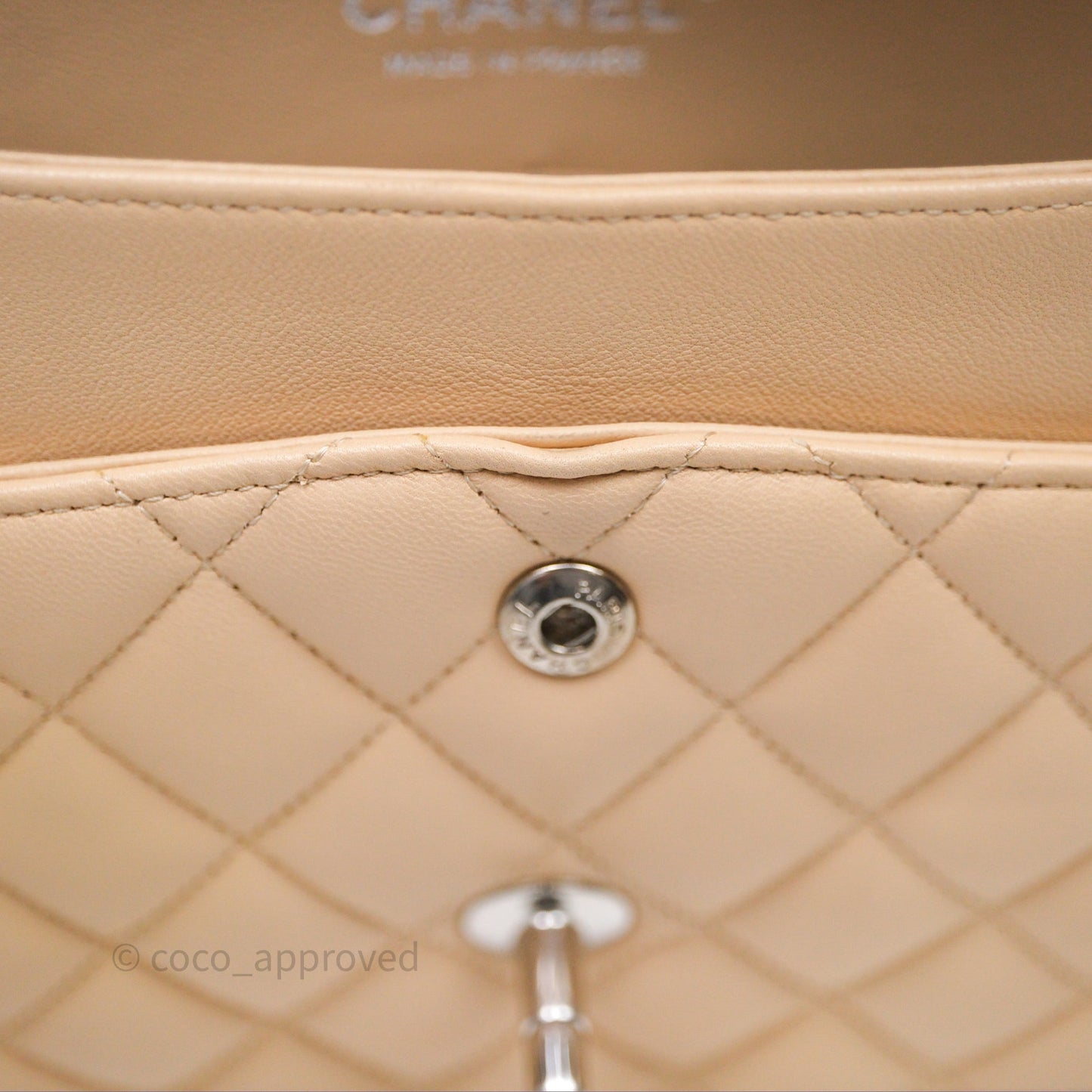 Chanel Classic M/L Medium Flap Quilted Beige Lambskin Silver Hardware