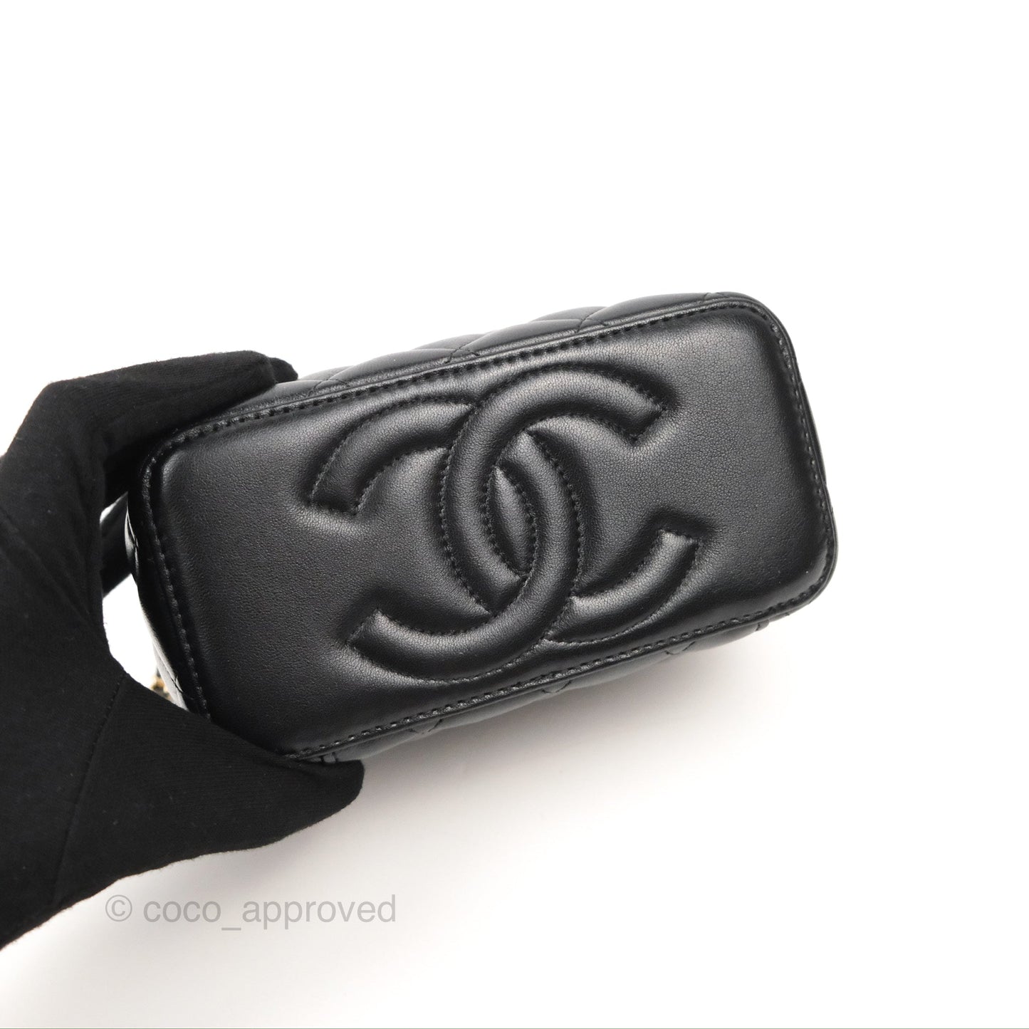 Chanel Vanity Rectangular Top Handle Black Lambskin Gold Hardware
