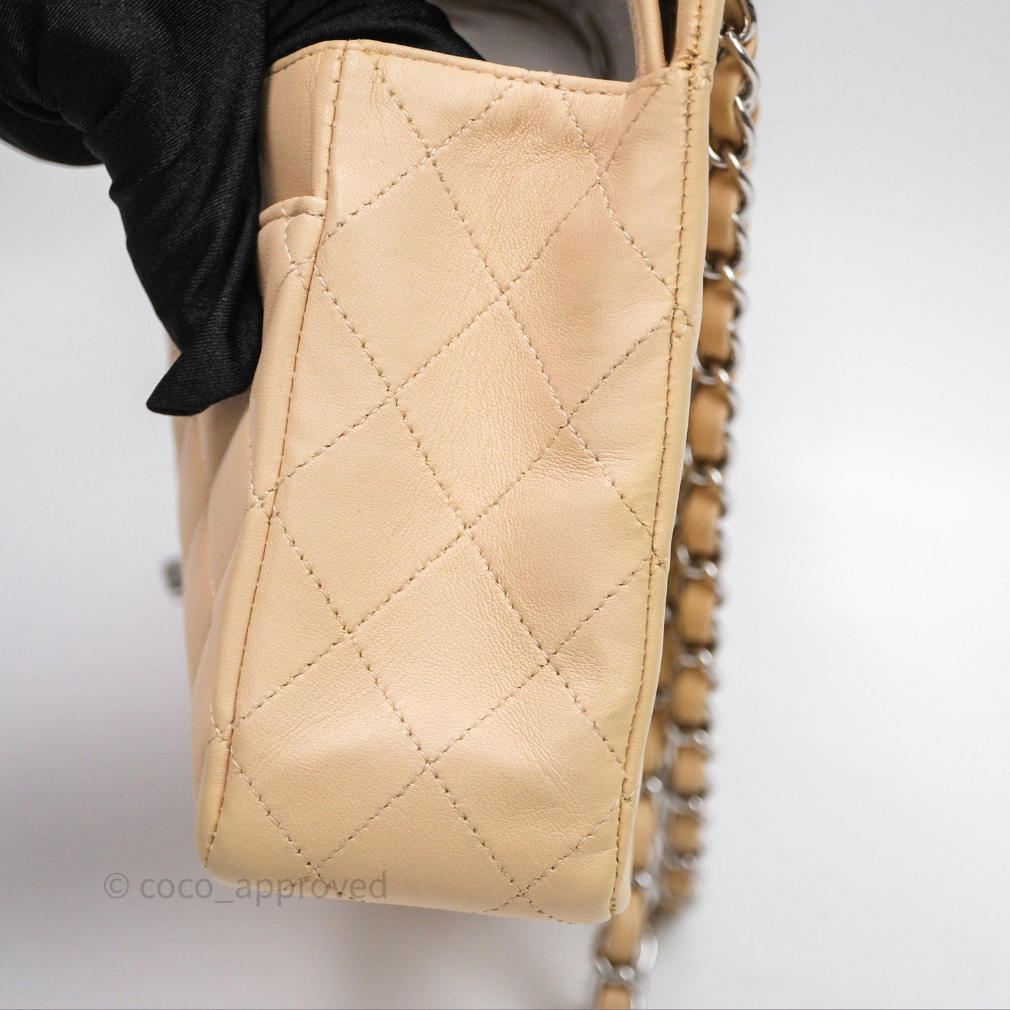 Chanel Classic M/L Medium Flap Quilted Beige Lambskin Silver Hardware