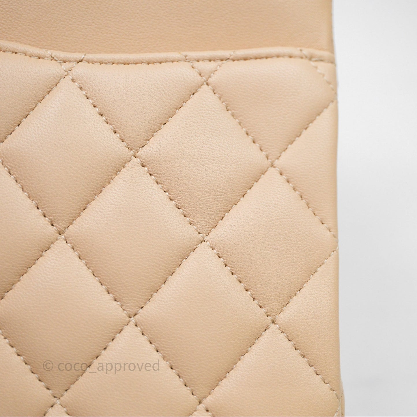 Chanel Classic M/L Medium Flap Quilted Beige Lambskin Silver Hardware