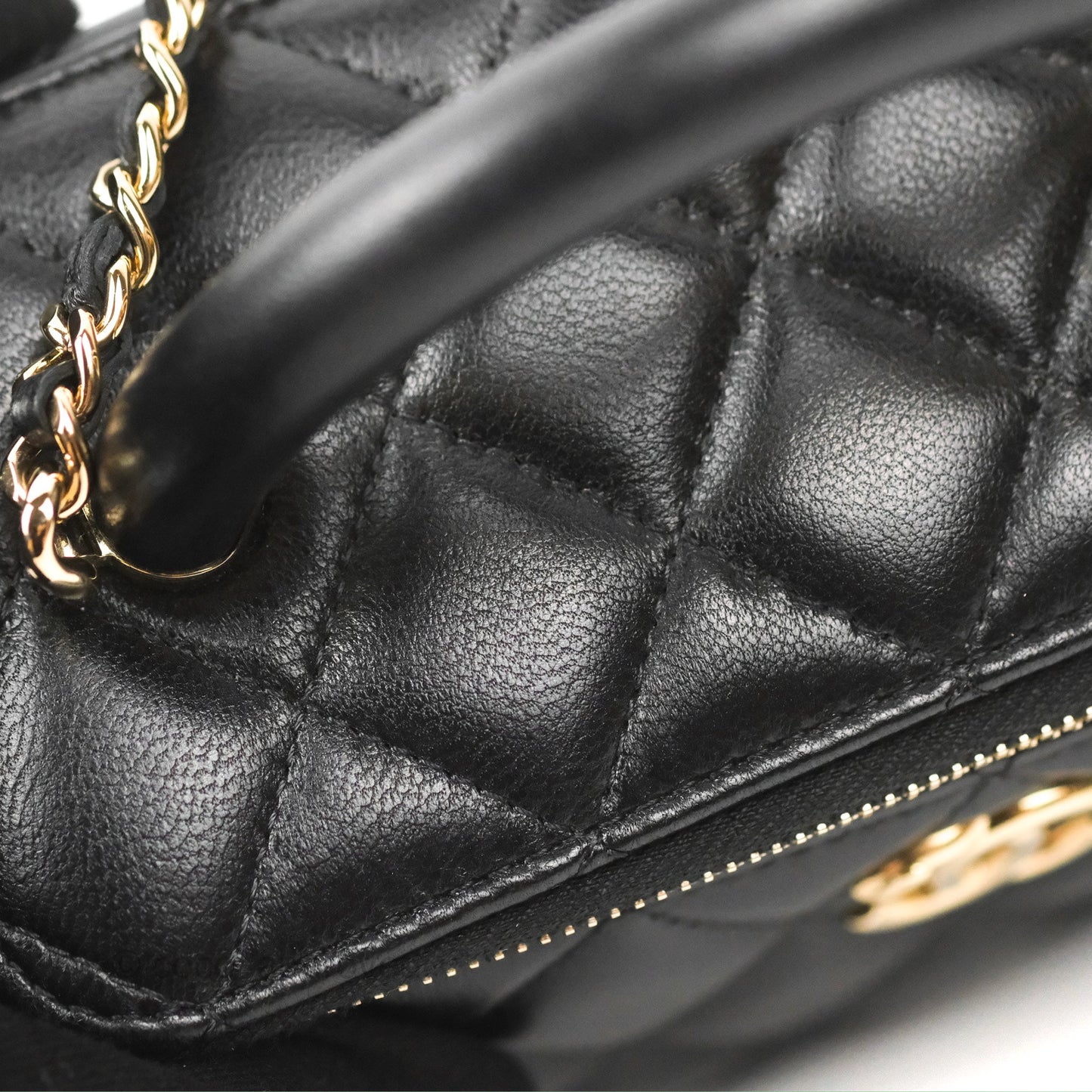 Chanel Vanity Rectangular Top Handle Black Lambskin Gold Hardware