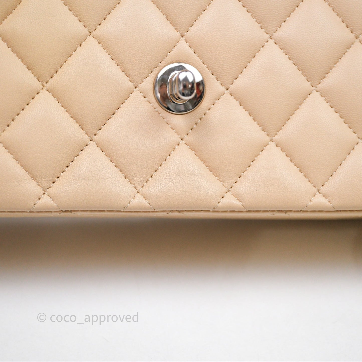 Chanel Classic M/L Medium Flap Quilted Beige Lambskin Silver Hardware