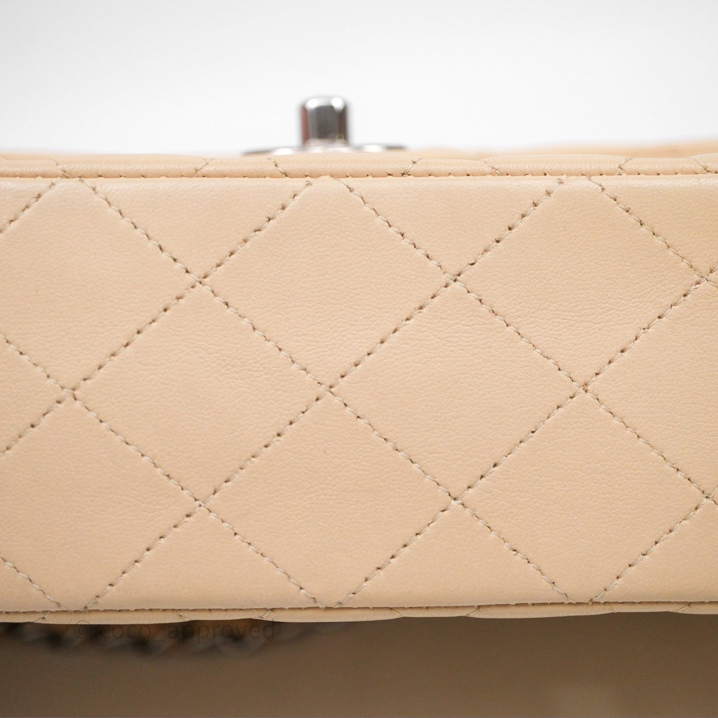 Chanel Classic M/L Medium Flap Quilted Beige Lambskin Silver Hardware