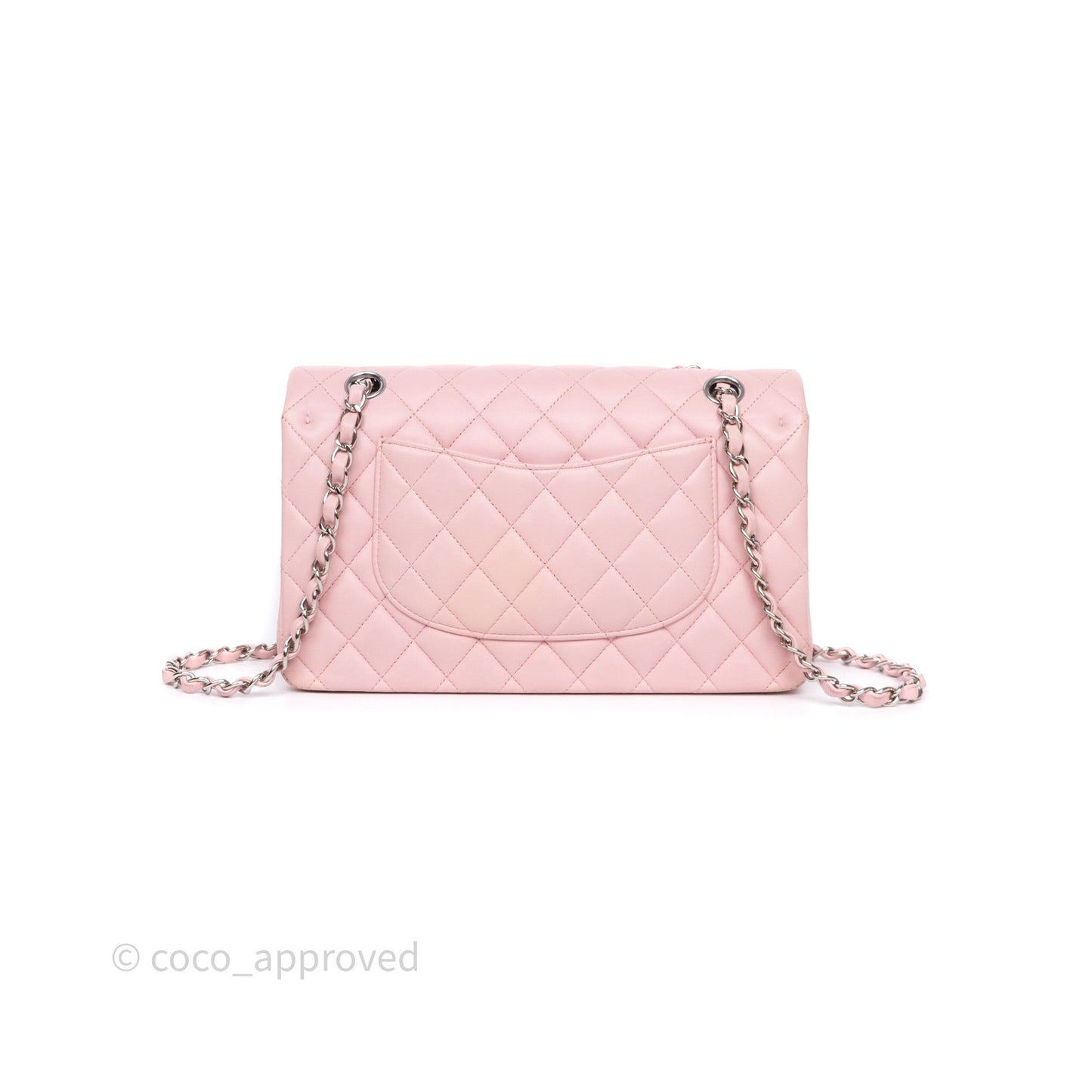 Chanel Classic M/L Medium Flap Quilted Pink Lambskin Silver Hardware