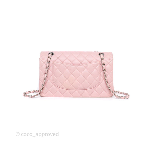 Chanel Classic M/L Medium Flap Quilted Pink Lambskin Silver Hardware