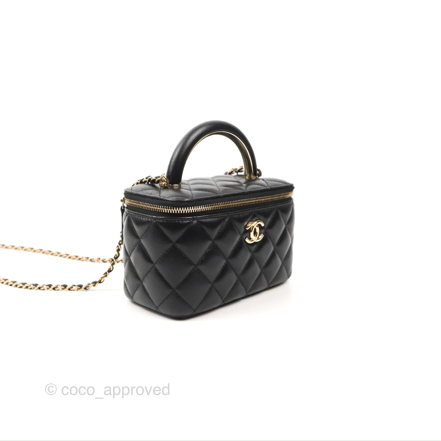 Chanel Vanity Rectangular Top Handle Black Lambskin Gold Hardware
