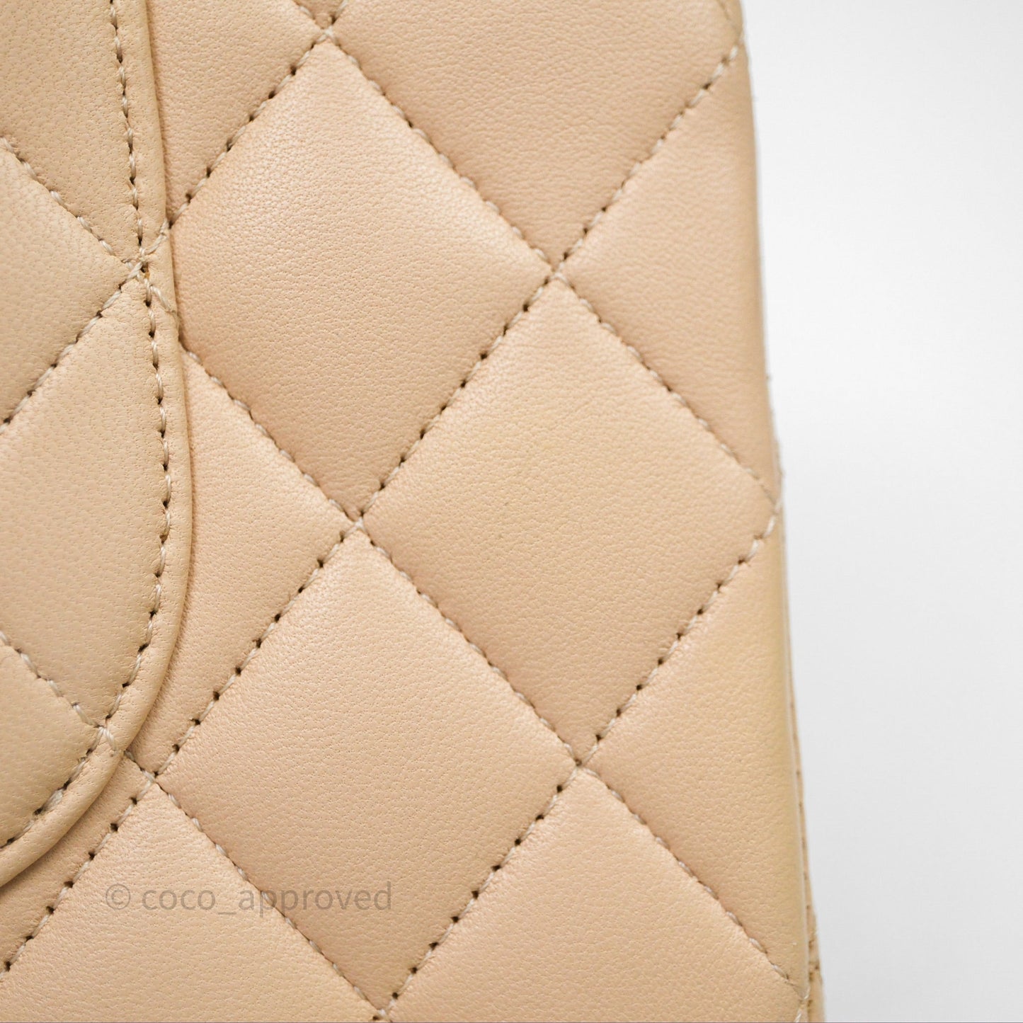 Chanel Classic M/L Medium Flap Quilted Beige Lambskin Silver Hardware