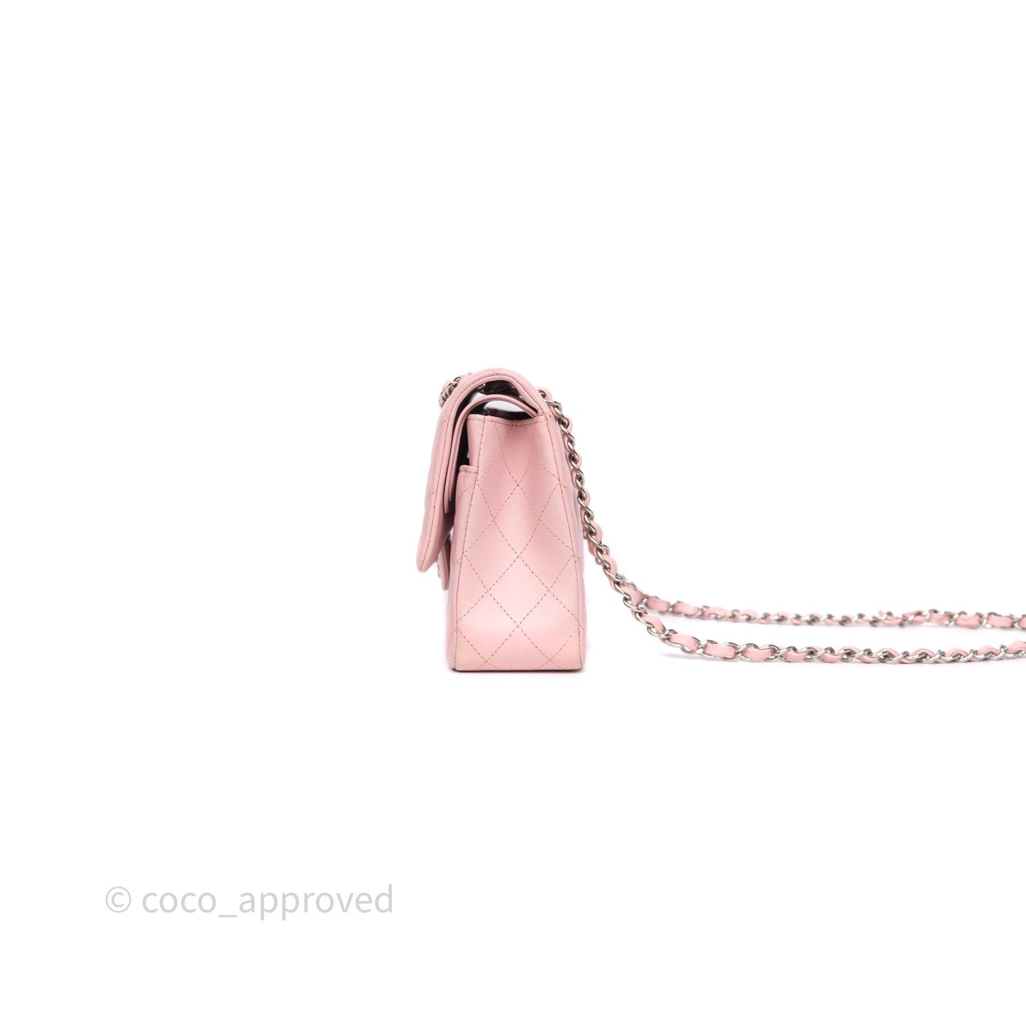 Chanel Classic M/L Medium Flap Quilted Pink Lambskin Silver Hardware